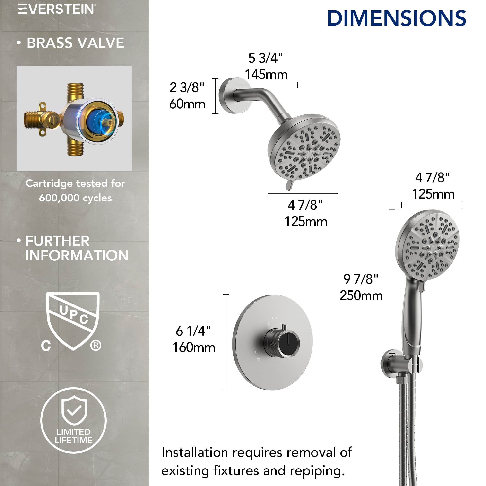 EVERSTEIN SFS-1103-NK Showerhead-Bar-Panels - View #12