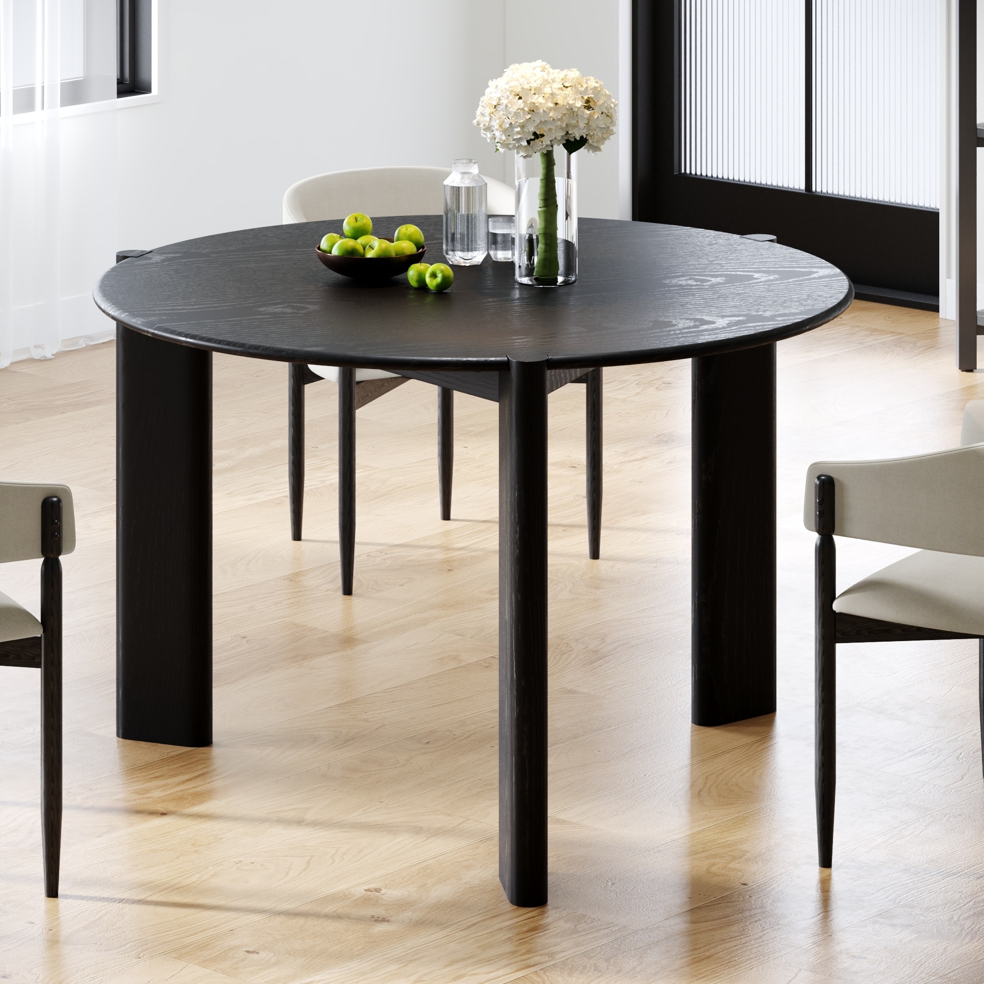 Misty Moon Black Round Dining Table Seats 4 with Rimmed Edge Frame 42 ...