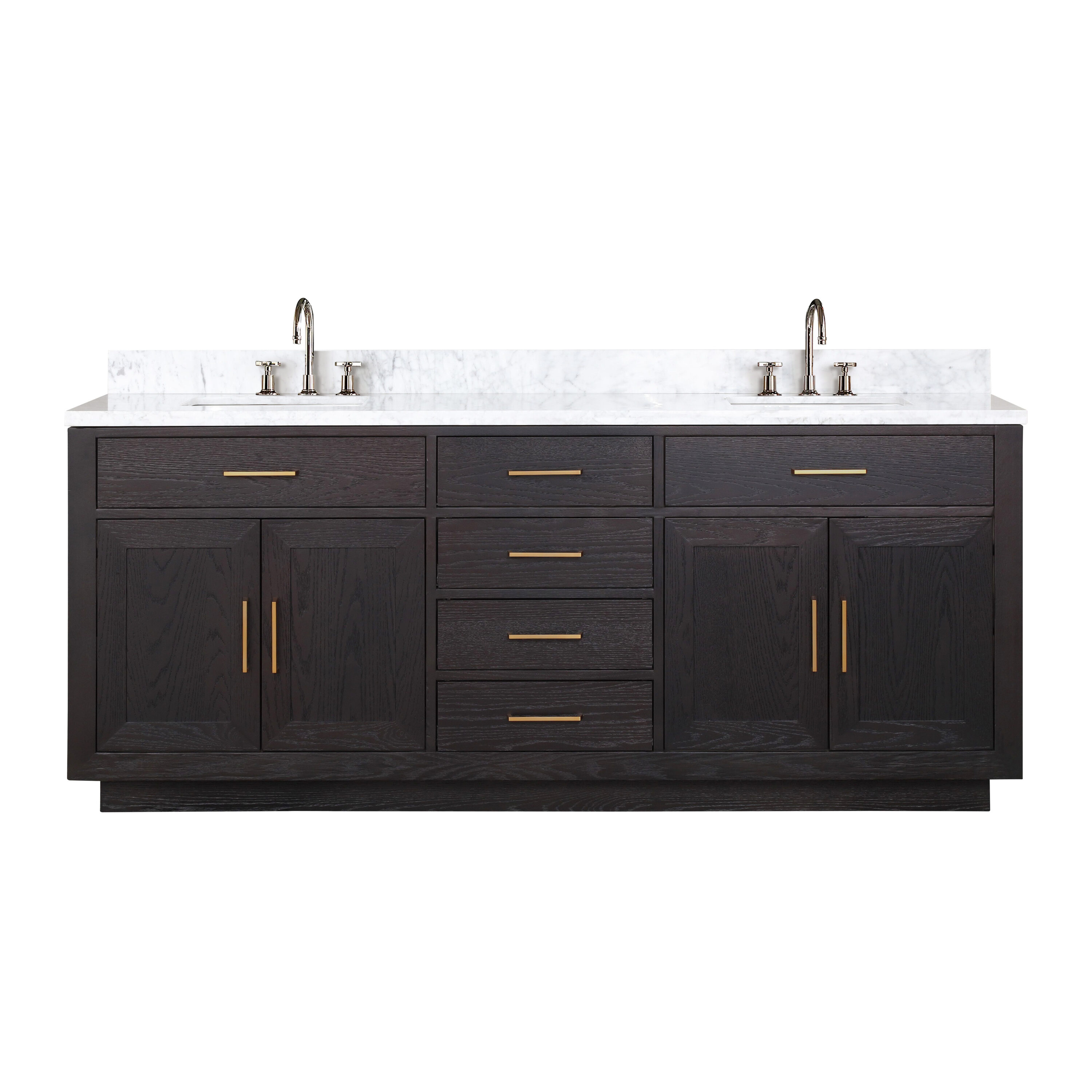 Lexora LVGI80DJ101 Gilroy 80-in Black Oak Undermount Double sink Bathroom Vanity with White Carrara Marble Marble Top (Faucet Included)