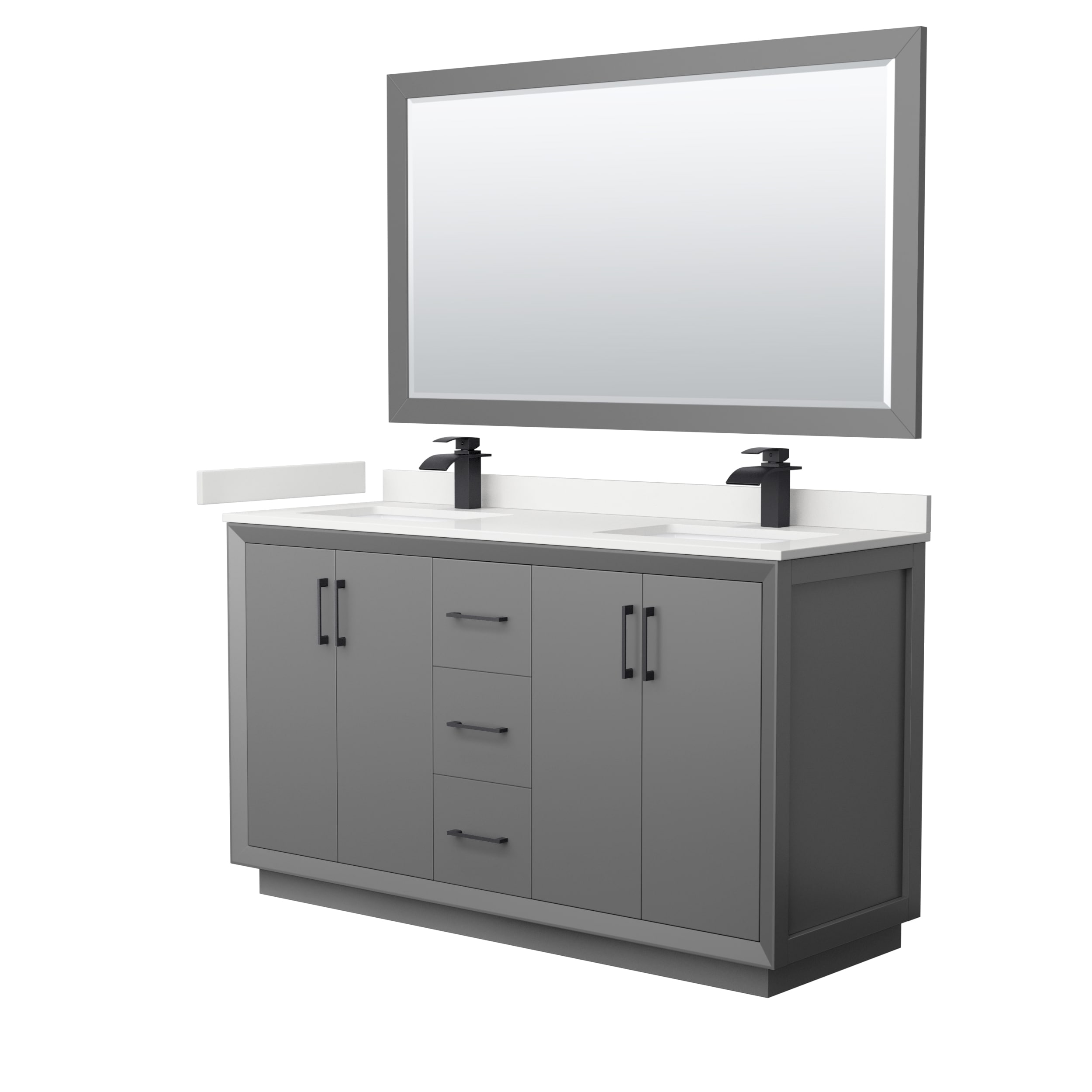 Wyndham Collection WCF414160DGBWQUNSM58 Strada 60-in Dark Gray Undermount Double Sink Bathroom Vanity with White Quartz Top (Mirror Included)