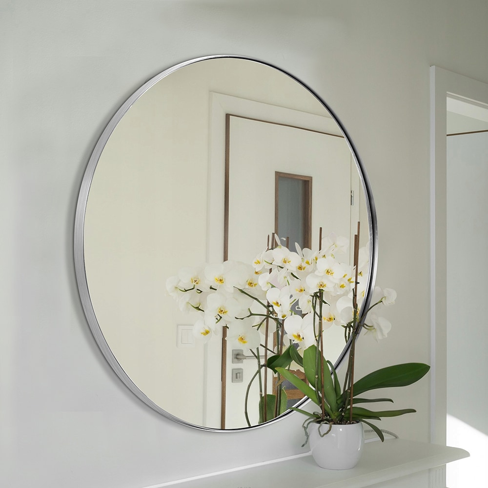 Clavie 24 In W X 24 In H Round Silver Framed Wall Mirror In The Mirrors Department At 9918