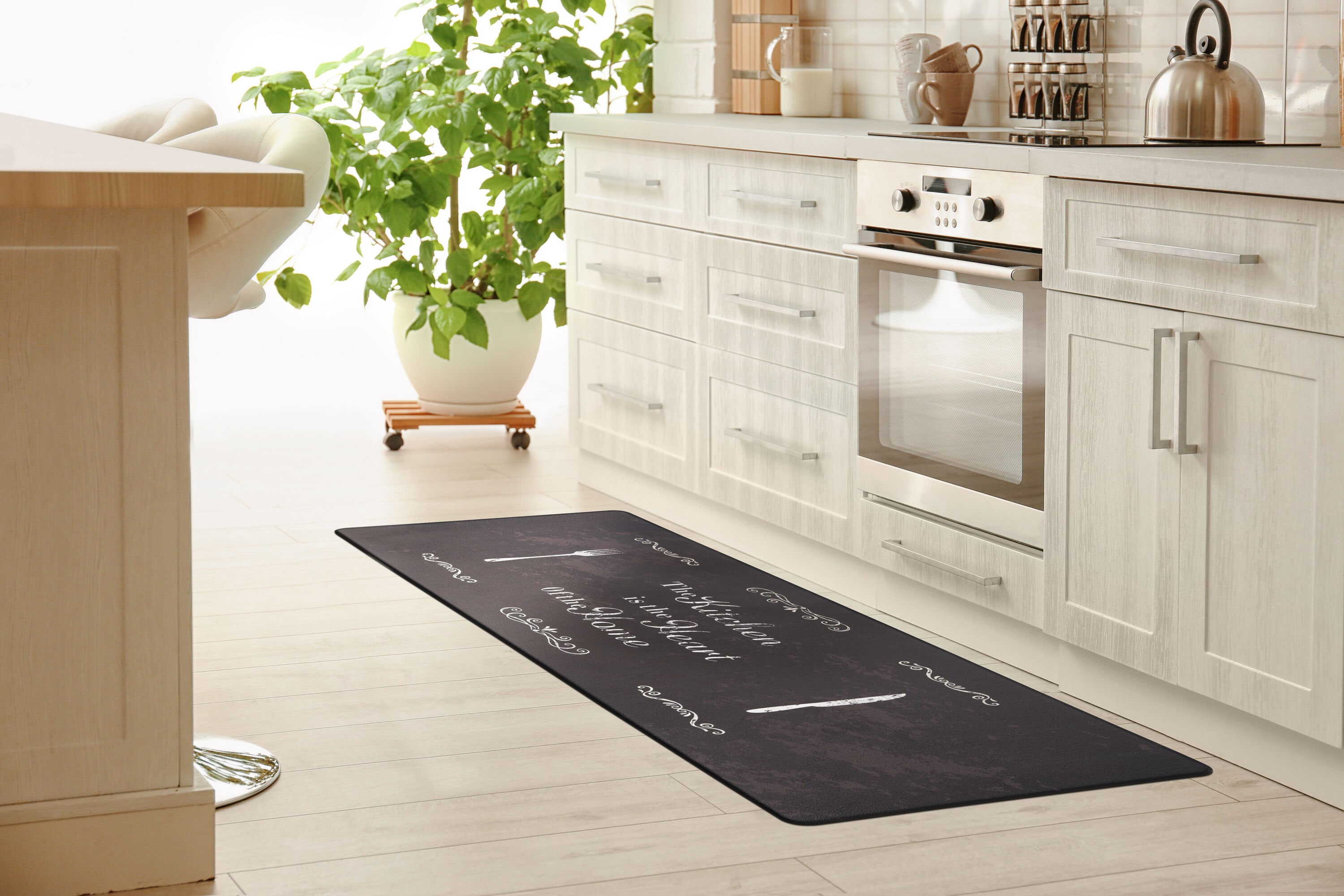 Black PVC Anti-Fatigue Kitchen Mat with Heartfelt Message
