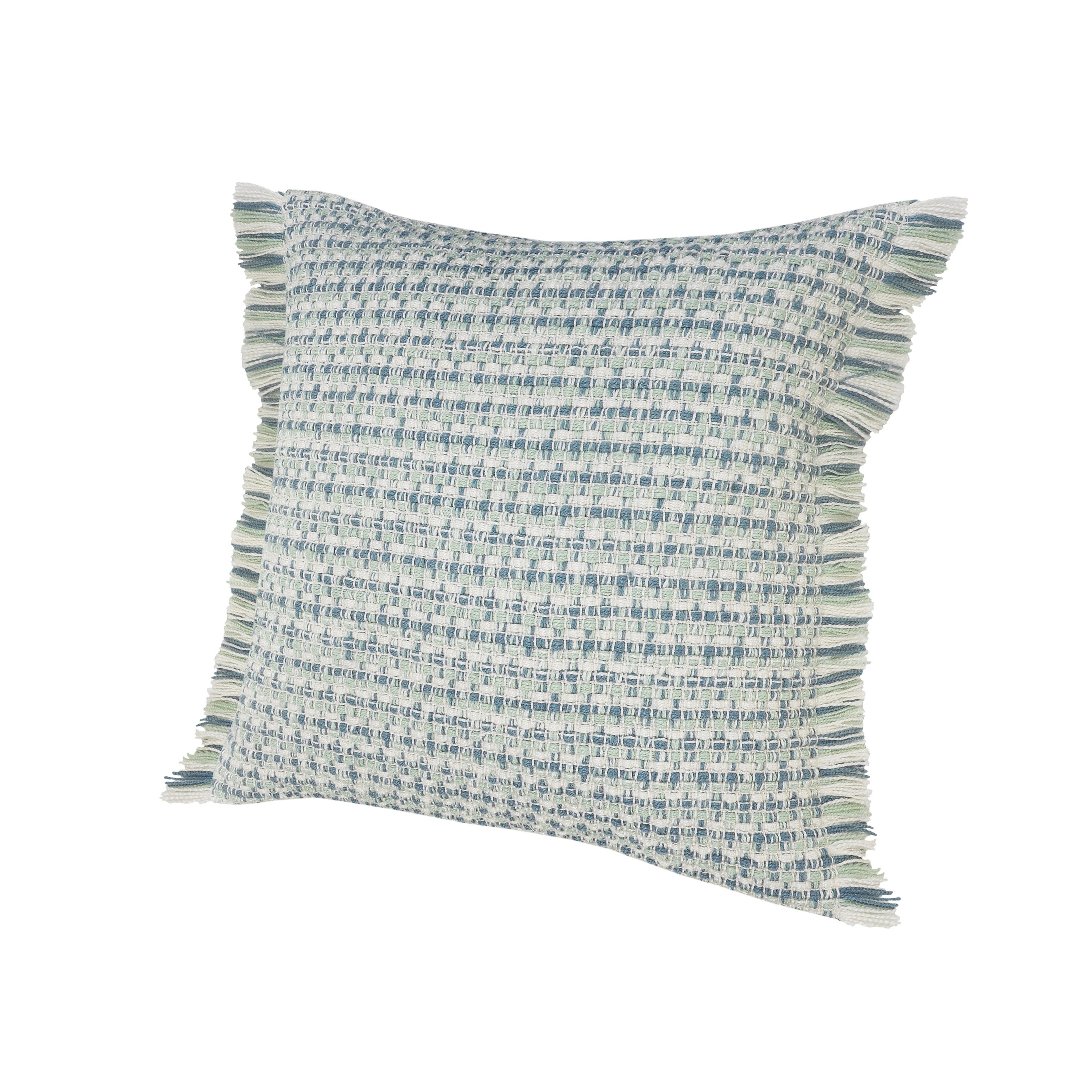 LR Home Interwoven Coastal Fringed Indoor/Outdoor Throw Pillow, 24 inch x 24 inch, Blue / Green