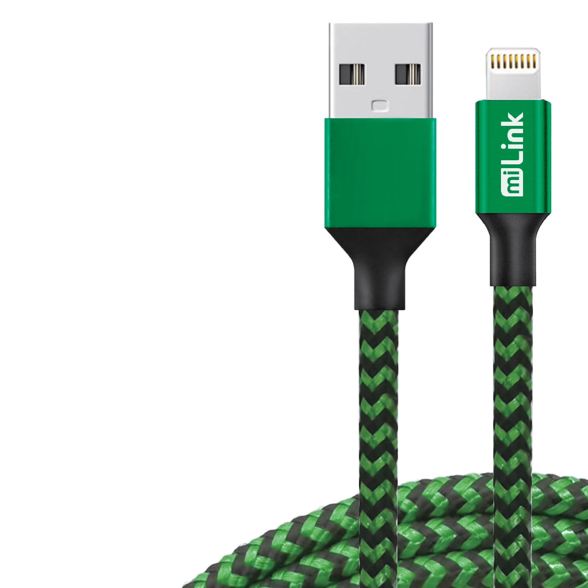 USBグリーン4 miLink 10ft Braided USB-A to Micro USB/Lightning/USB-C Cable