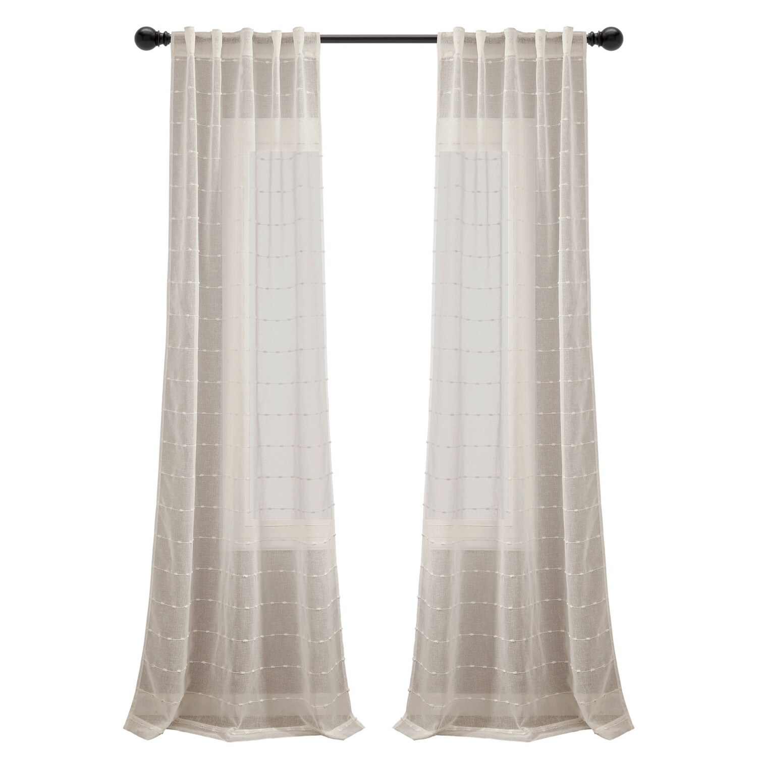 Beige Polyester Sheer Voile Curtains with Popcorn Stitch