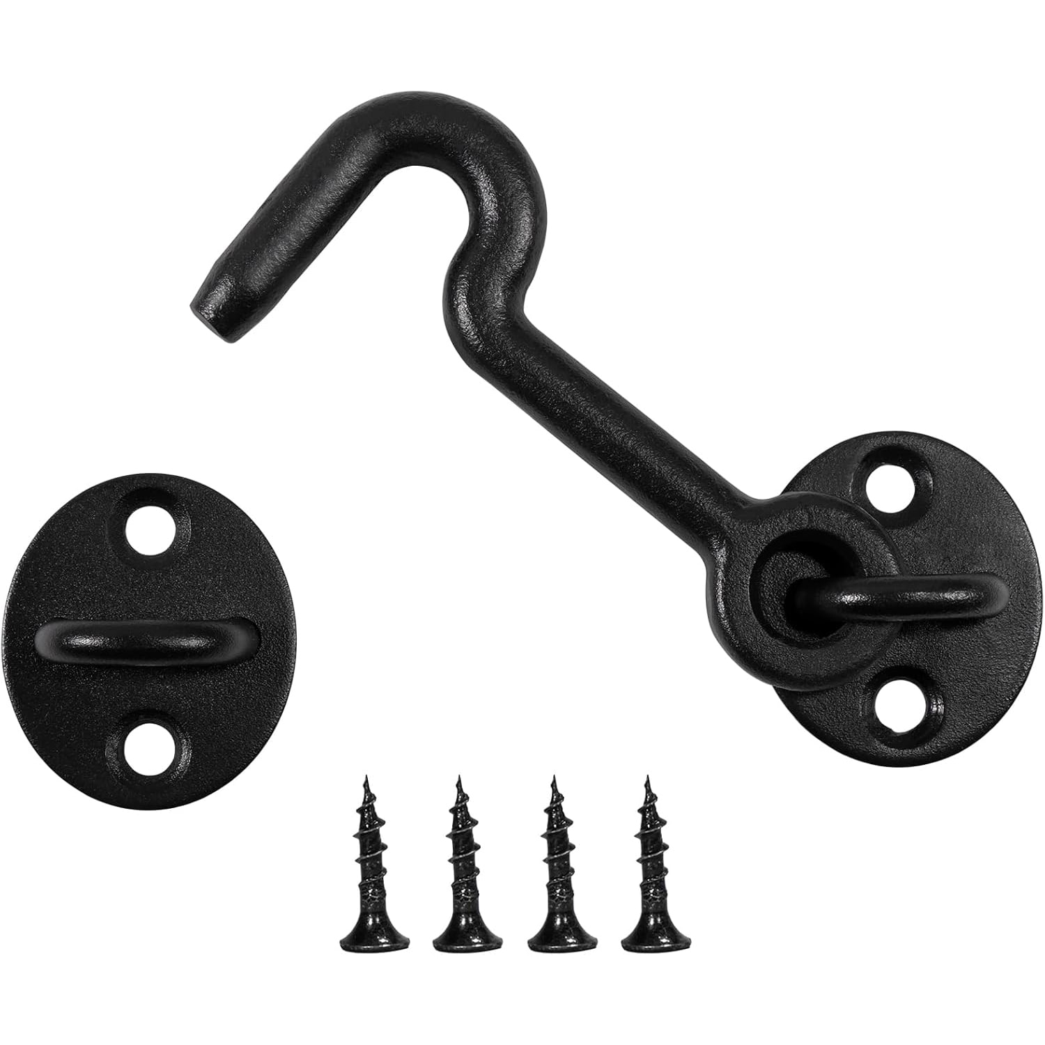 Etokfoks 4 Barn Door Lock Hook and Eye Latch Cast Black for Indoor Outdoor Use Anti Rust Metal #LET72ACPK