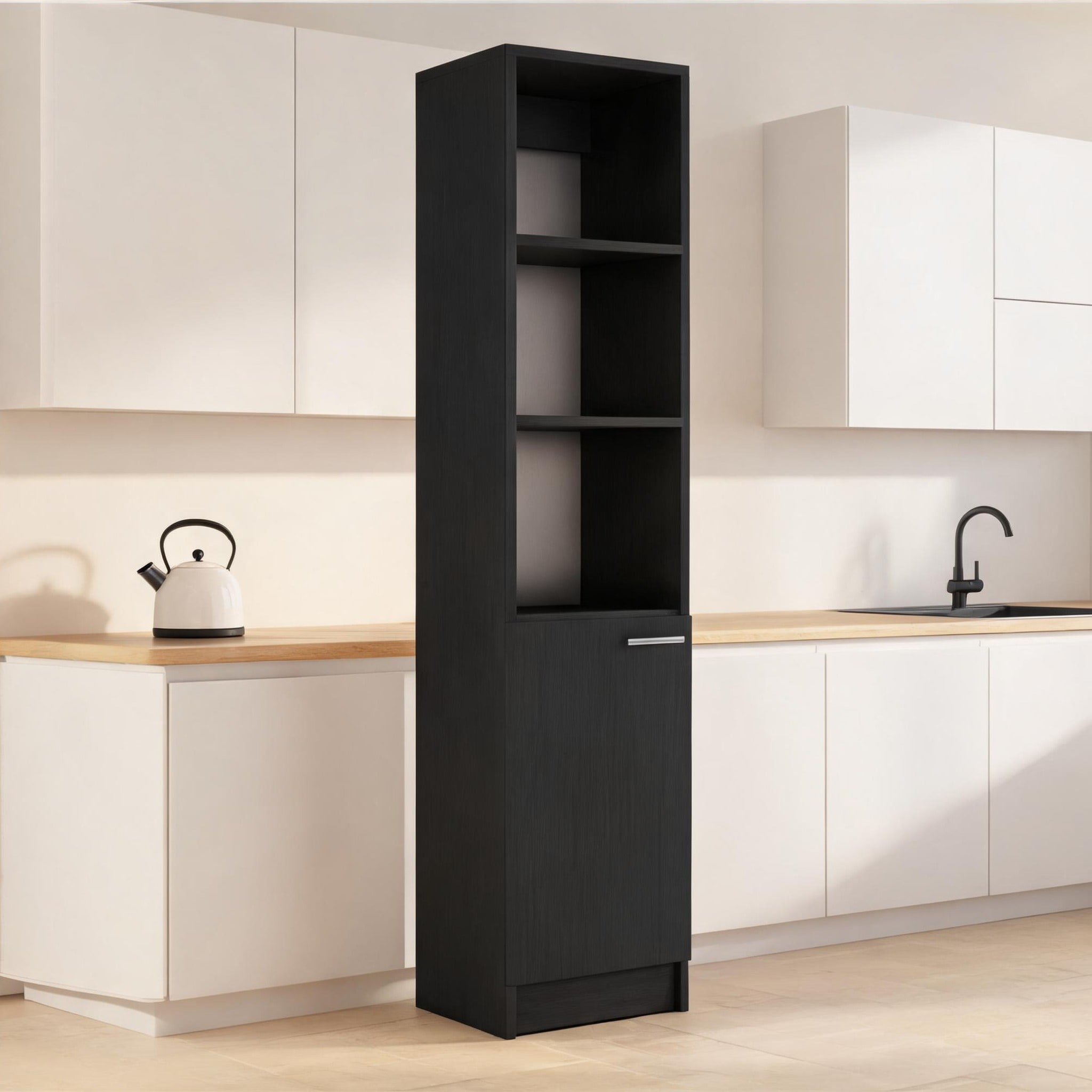 FlowLuxe Matte Black and Metal Frame Cabinet with Shelving Storage Engineered Wood Adjustable Shelves