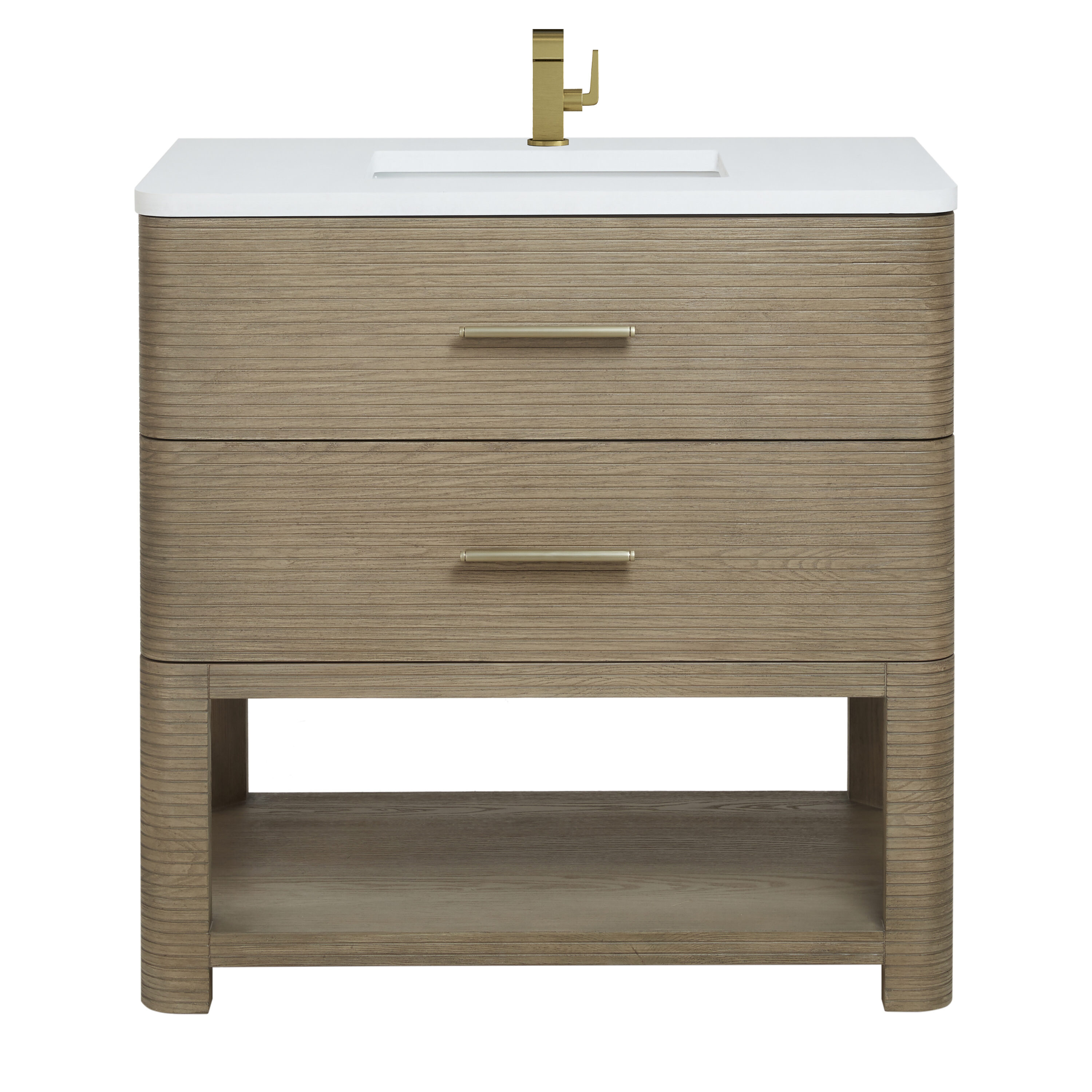 James Martin Vanities D704-V36-PBO-3WZ Lucian 36-in Pebble Oak Undermount Single Sink Bathroom Vanity with White Zeus Quartz Top