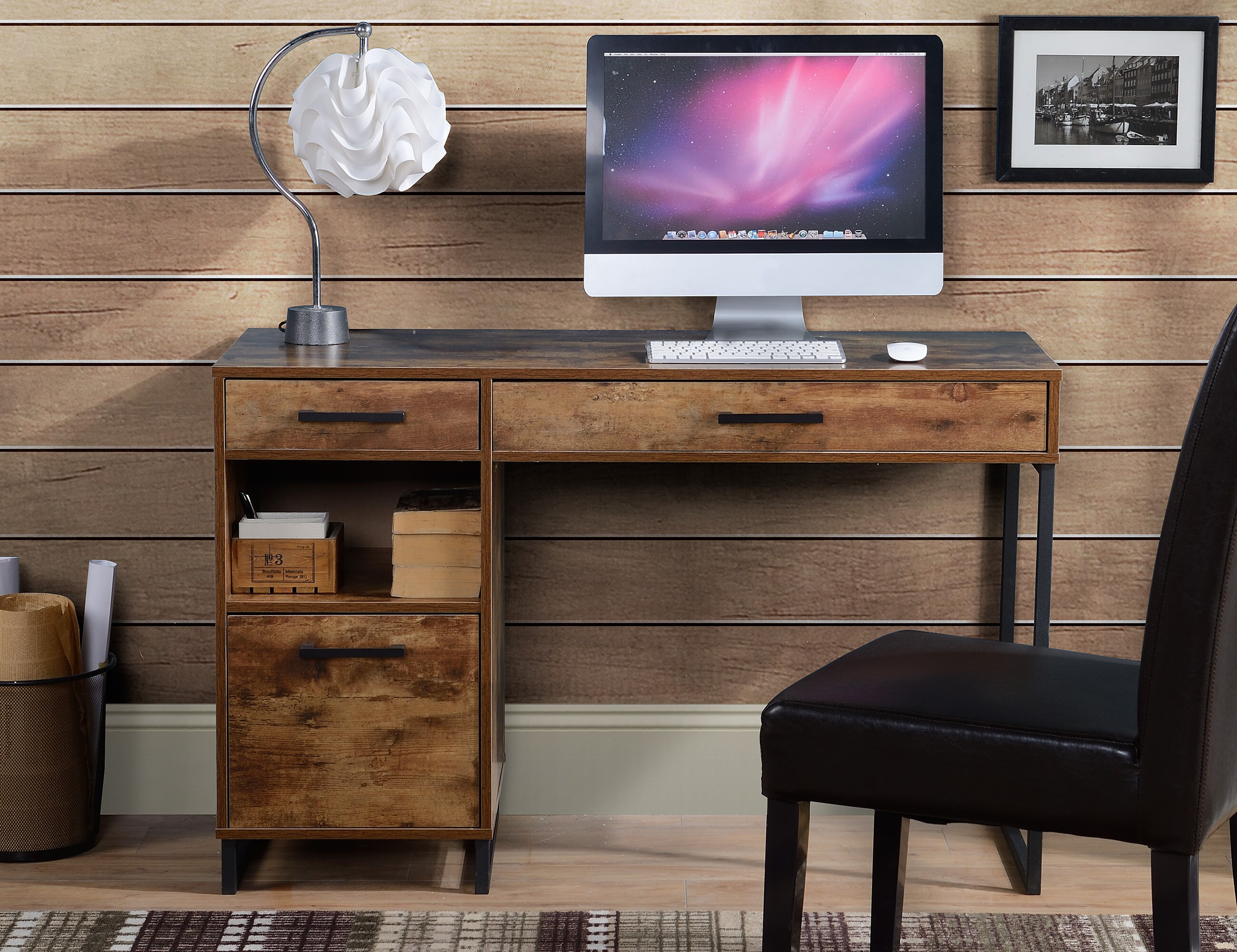 allen + roth 44-in Brown Rustic Writing Desk in the Desks department at