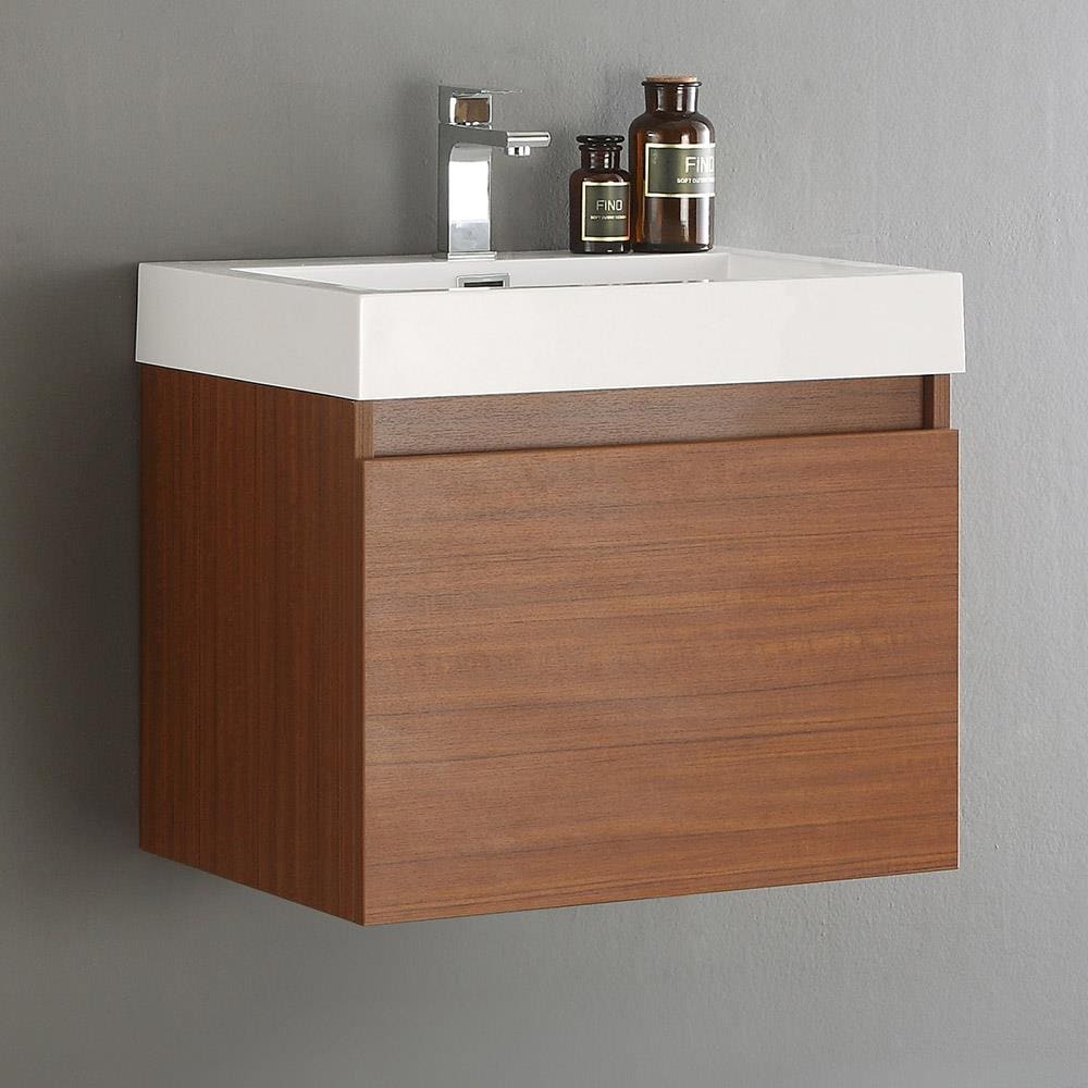 Fresca FCB8006TK-I Nano 24-in Teak Single sink Floating Bathroom Vanity with White Acrylic Top