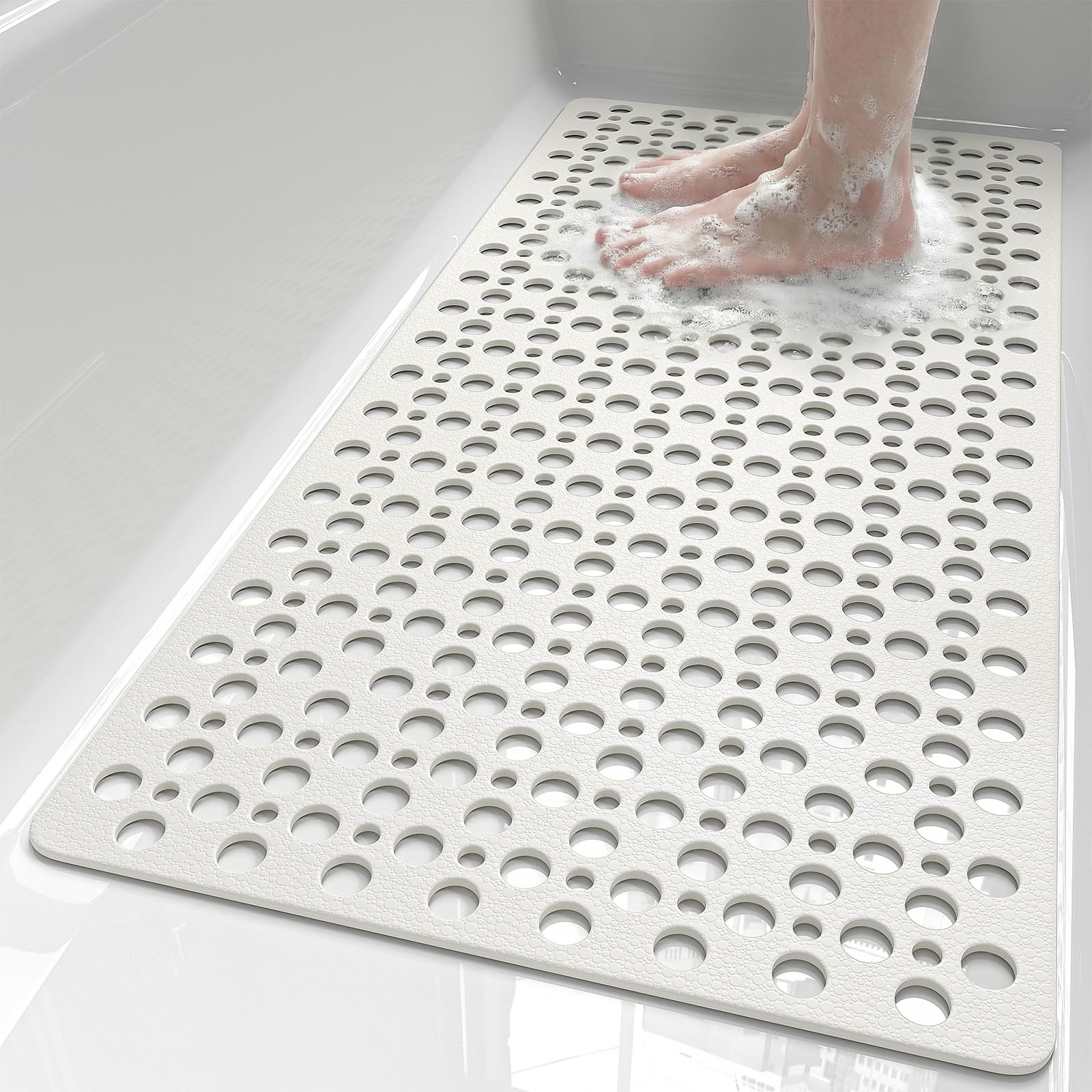 Numhew 35in x 16in 180 Suction Cup White Shower Mat