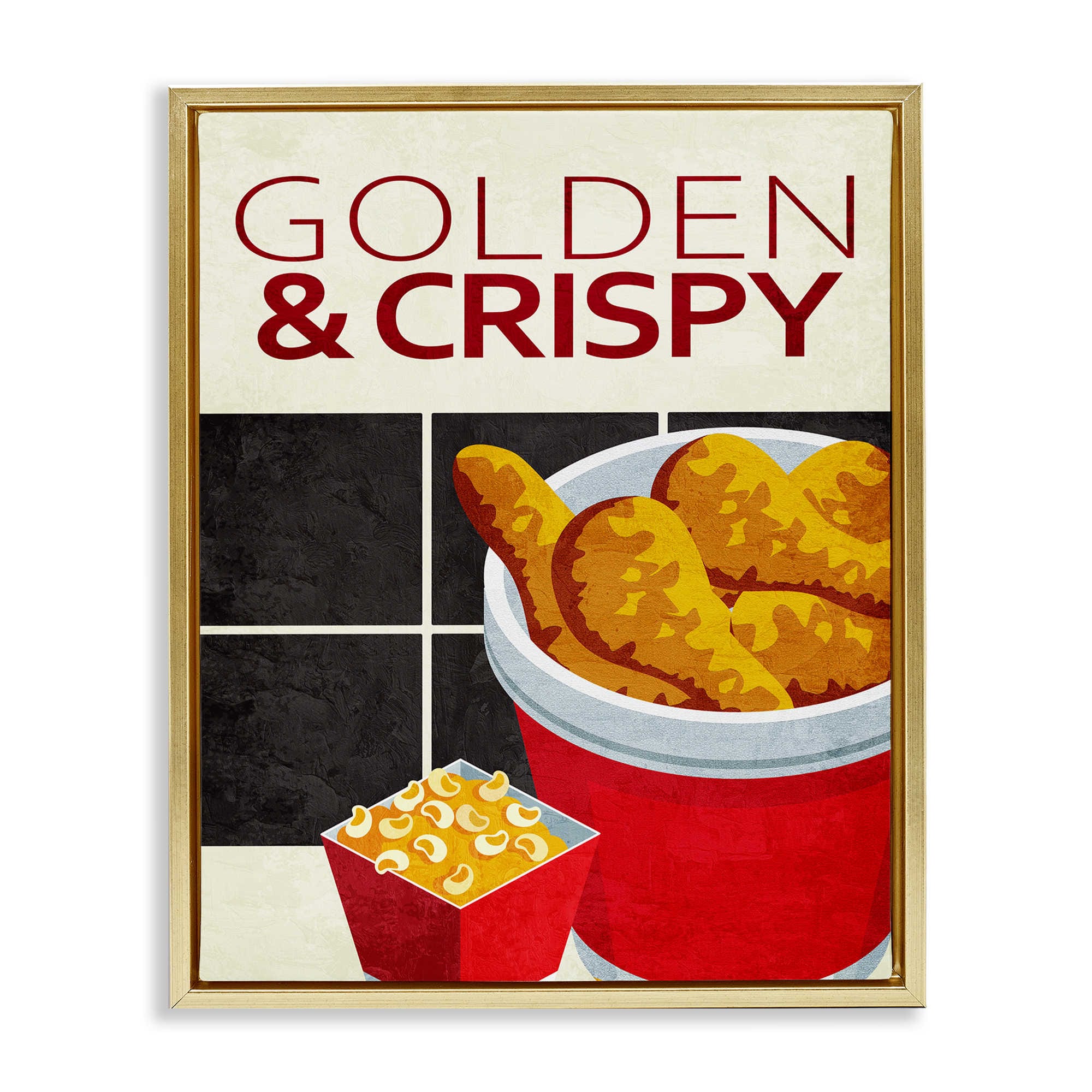 Stupell Industries BS-476-FFG-24X30 Golden and Crispy Fried Food Gold Framed Floater Canvas Wall Art By Kim Allen 25 x 31