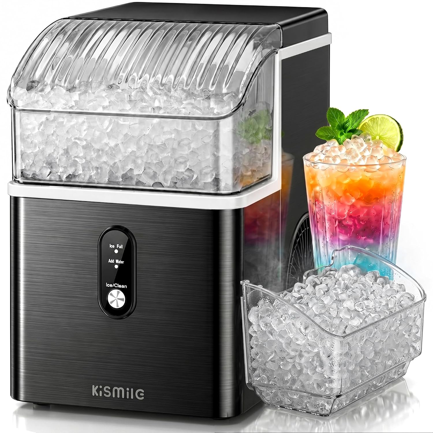 Kismile Nugget Ice Maker Countertop Sonic Ice Maker with 35Lbs 24H ...