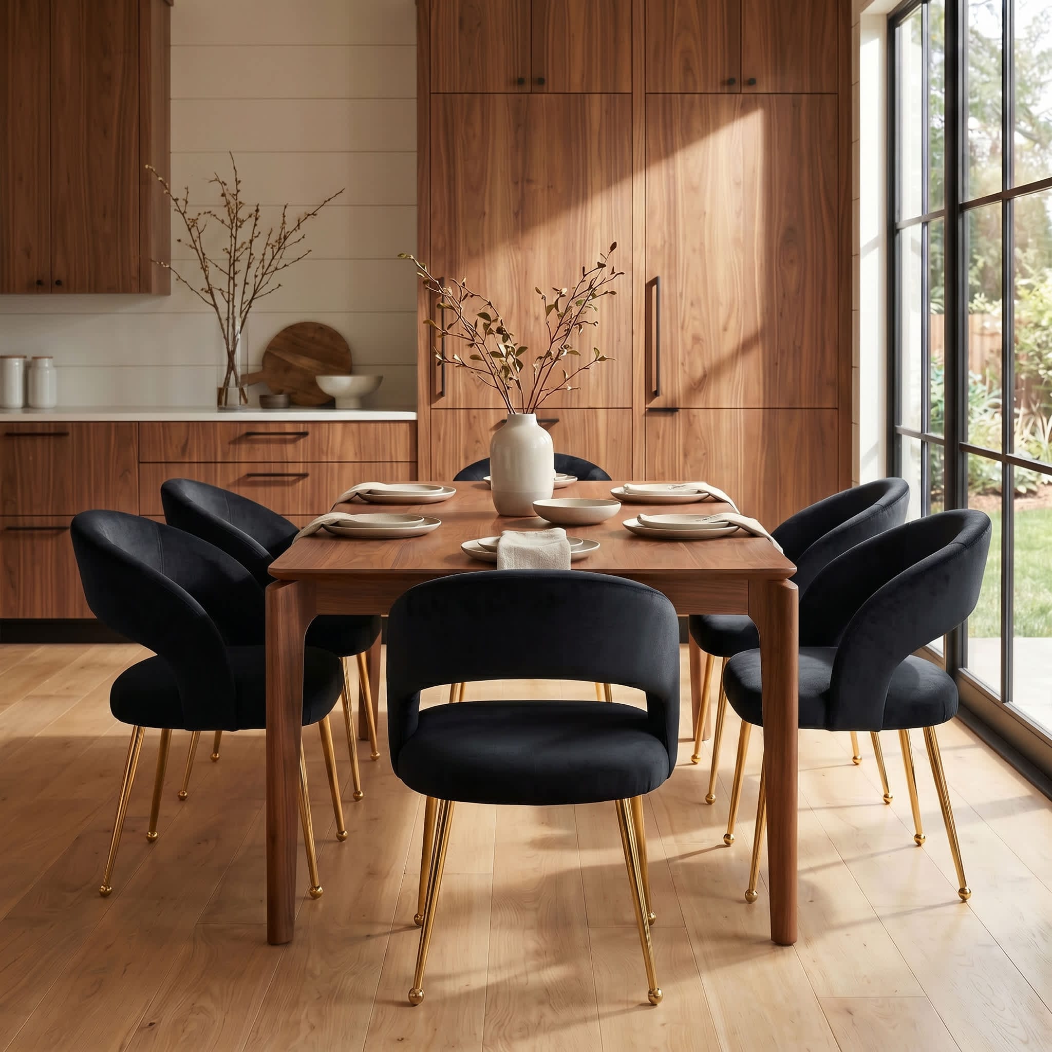 SEYNAR - Mid Century Modern Velvet Upolstered Open-Back Dining Chair Set of 6