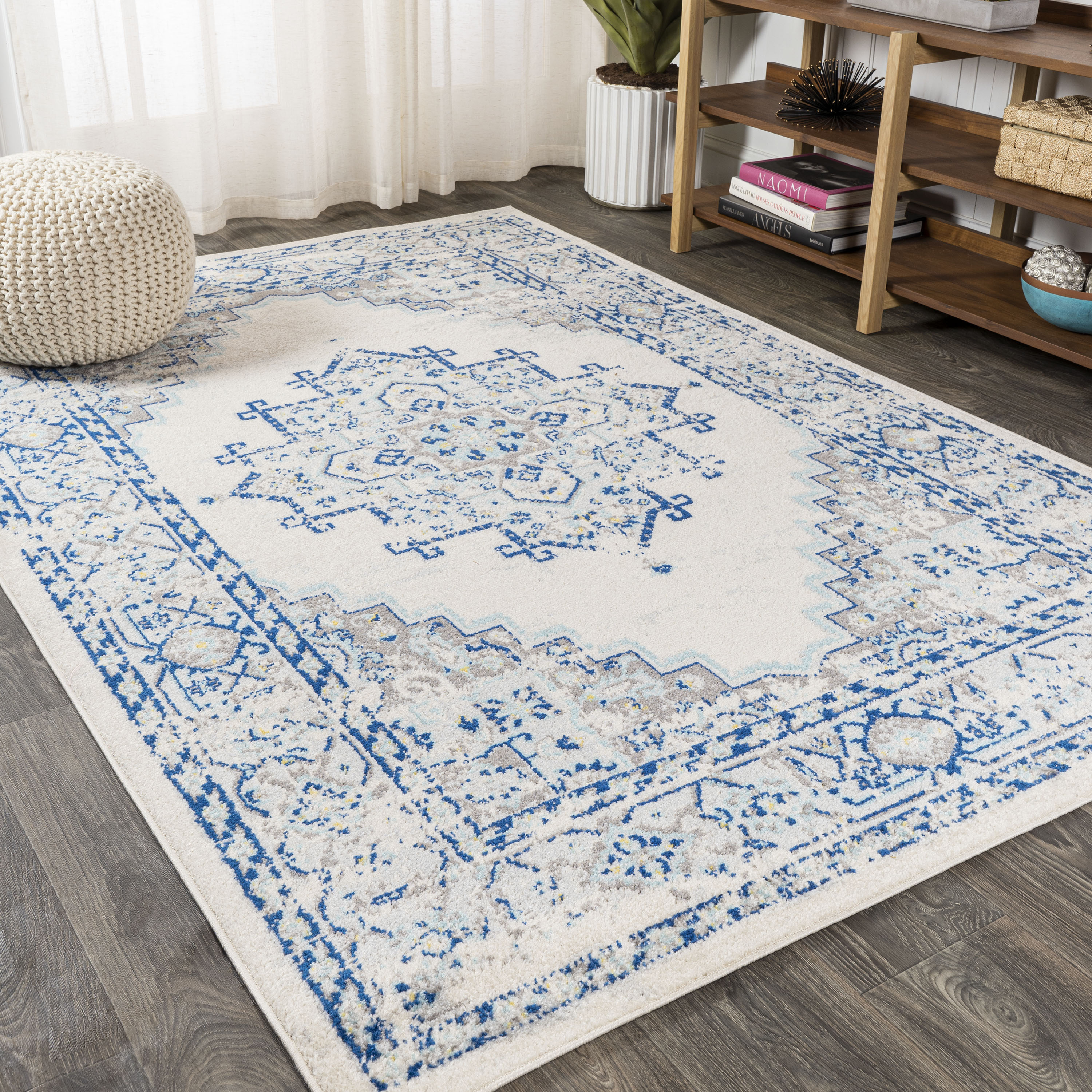 JONATHAN  Y BMF107A-3 Bohemian Flair Inigo 3 x 5 (ft) Loomed Polypropylene Blue/Gray Rectangular Indoor Medallion Bohemian/Eclectic Area rug