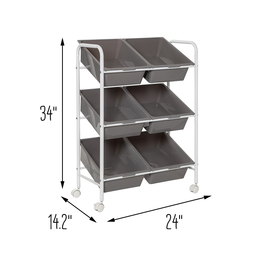 Gray and White 6-Bin Rolling Storage Cart