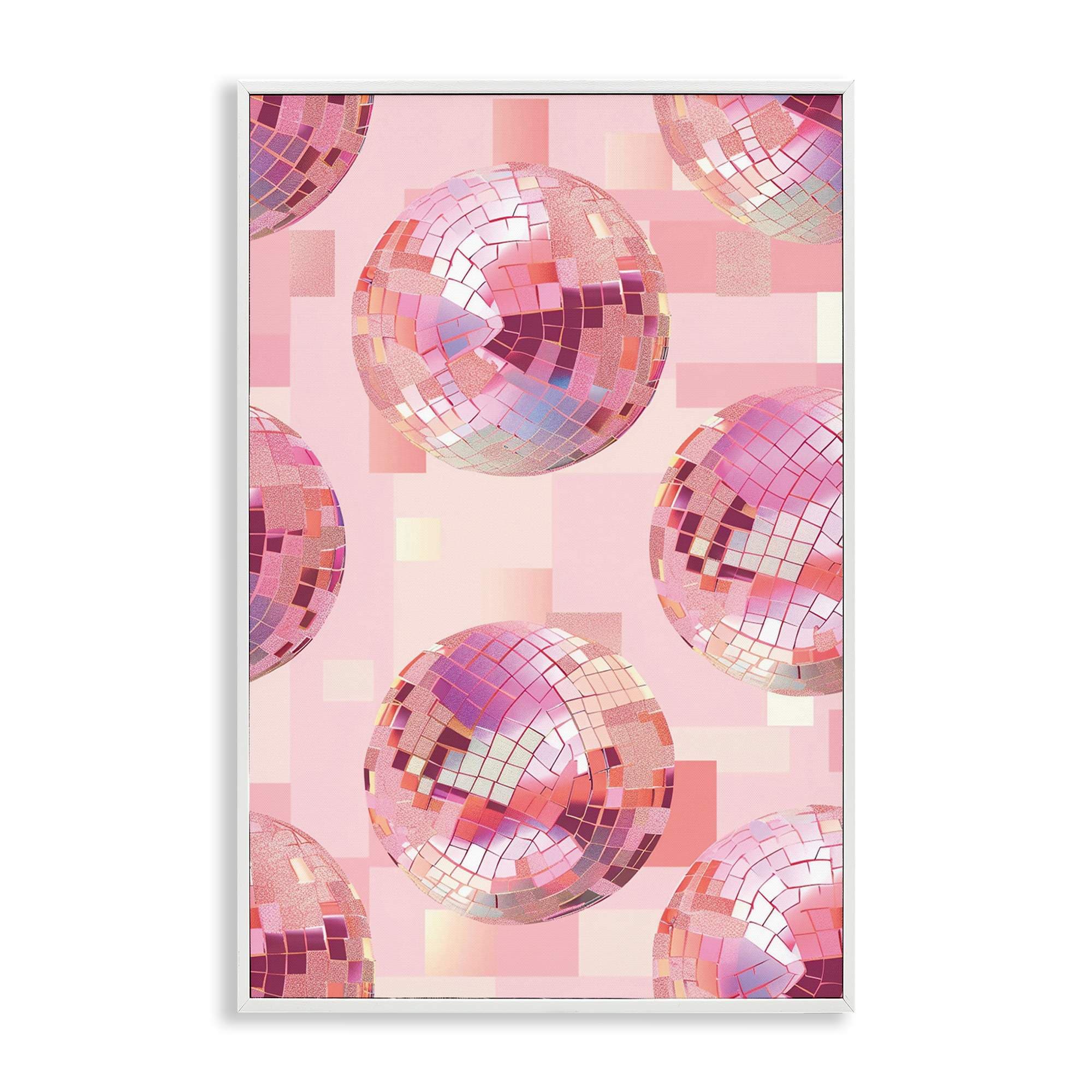 Stupell Industries BT-656-WFR-12X18 Feminine Pink Disco Balls White Framed Giclee Art By LSR Design Studio 12 x 18