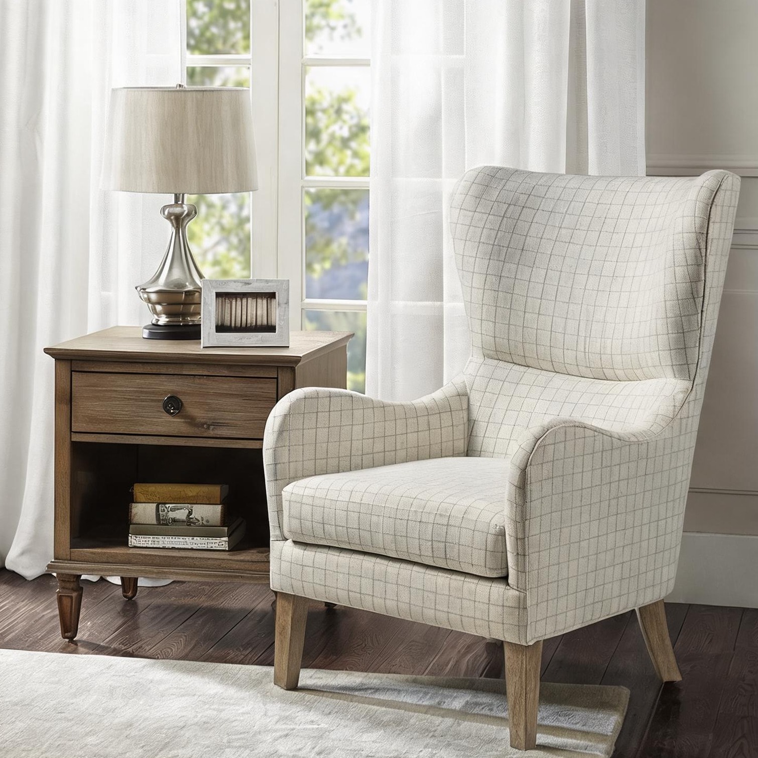 chillscreamni - Solid Wood Wingback Accent Chair with Beige Upholstery and High-Density Foam for ...