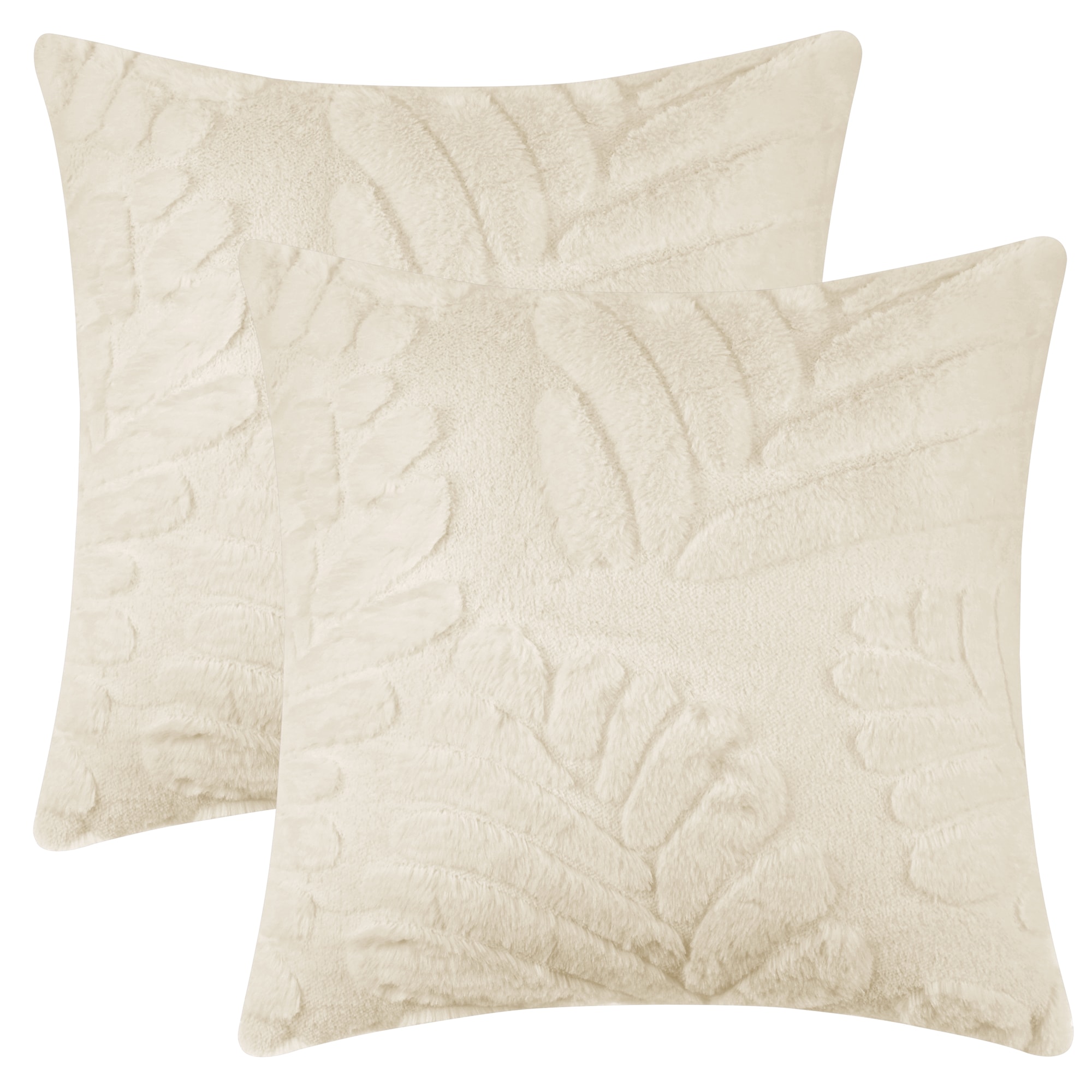 Unique Bargains Basho Leaf Pattern Cushion Covers Solid Fluffy Plush Pillowcase 2pcs Square Boho Neutral Pillow Case for Home 18 x 18 Inch Beige