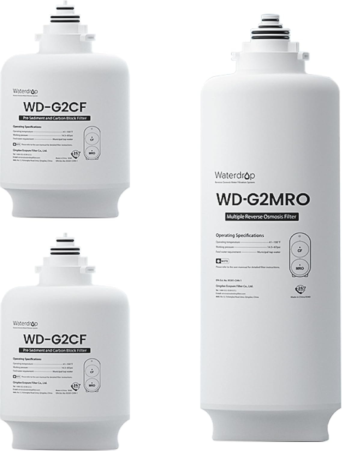 Waterdrop B-WD-G2-2CFRO Reverse Osmosis System Under Sink 24-Months Replacement Filter 3 -Pack