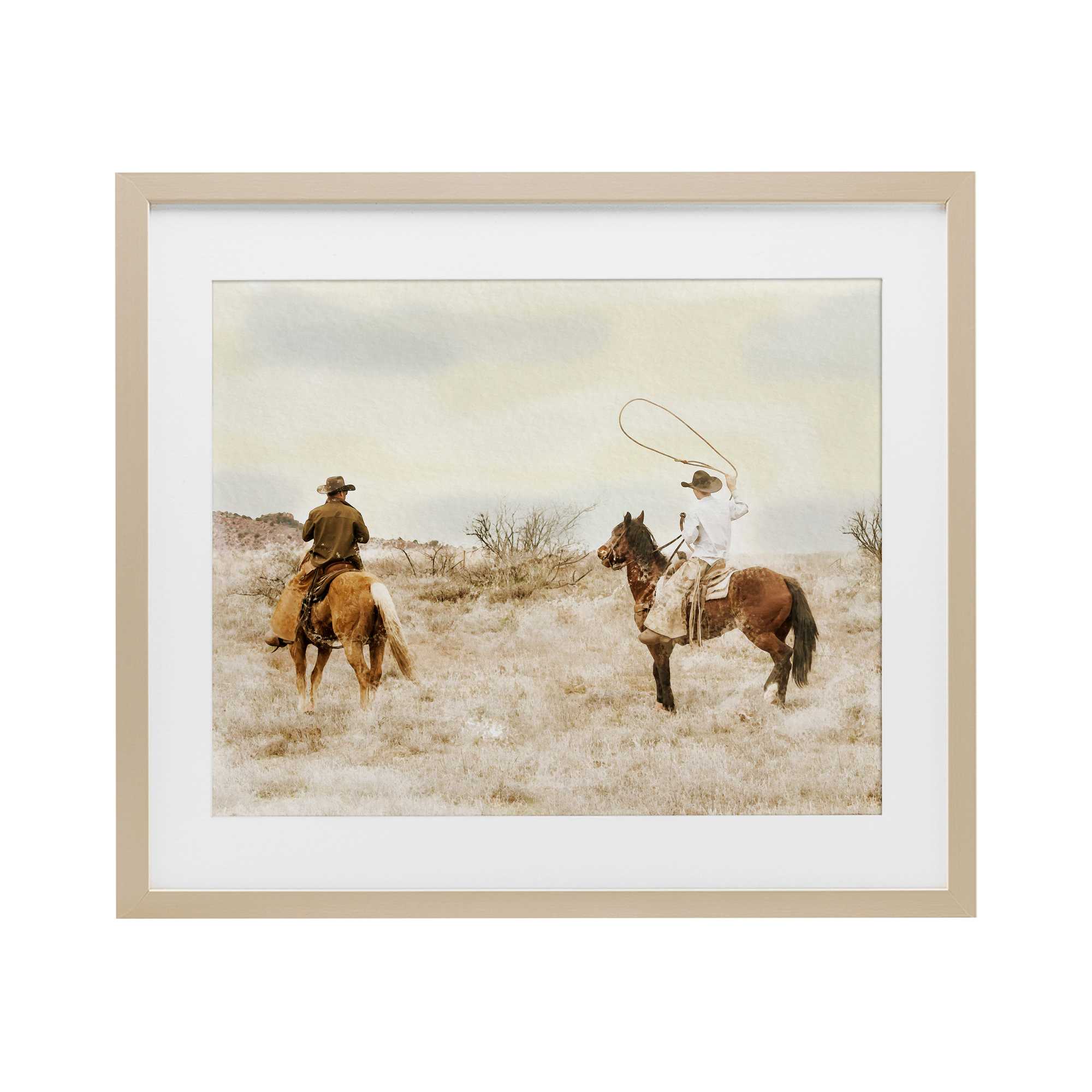 Stupell Industries 199425958659 Wrangling Cowboys Western Pair Brown Framed Print Under Glass 21 x 17
