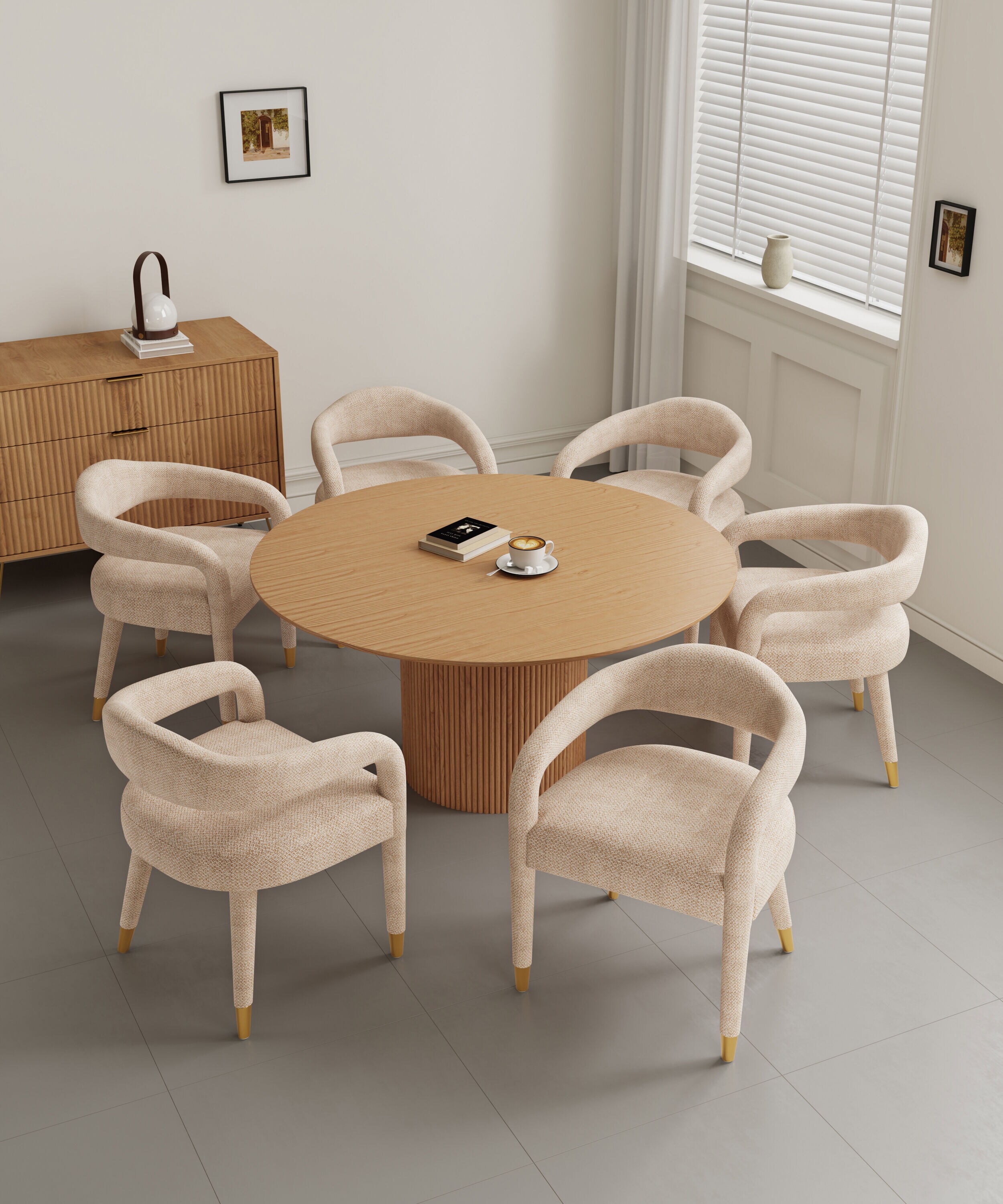 Manhattan Comfort 6-DT05DC093AR-NAGD Natural and Gold Contemporary/Modern Dining Room Set with Round Table ( Seats 6 )