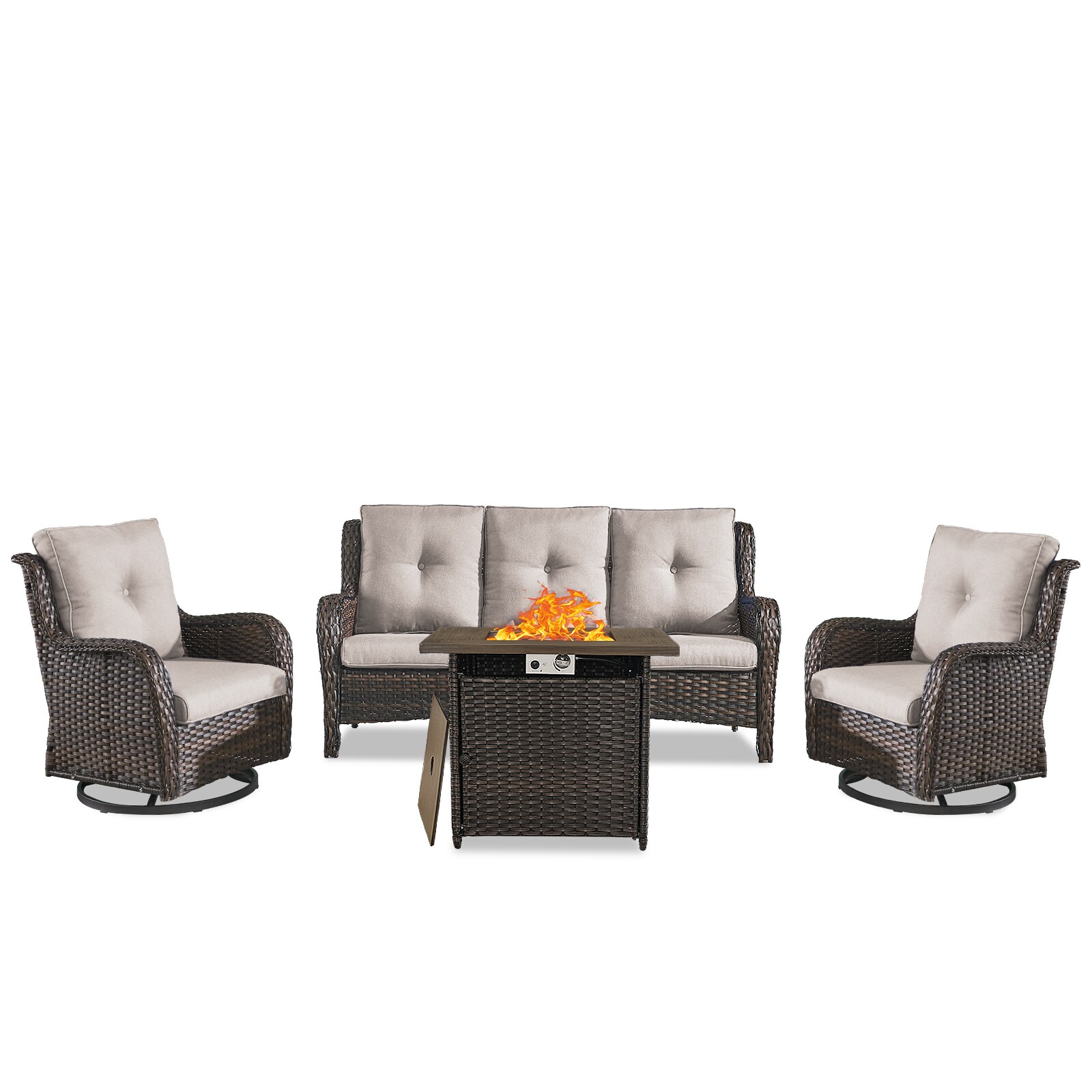 Jeehope PA013023098-2 PAnorama Series 4 -Piece Wicker Patio Sofa Conversation Set with Beige Cushions