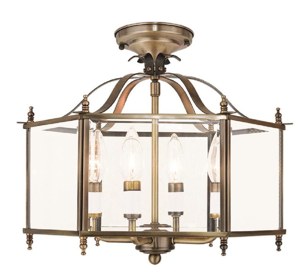 Antique Brass 4-Light Pendant with Clear Beveled Glass