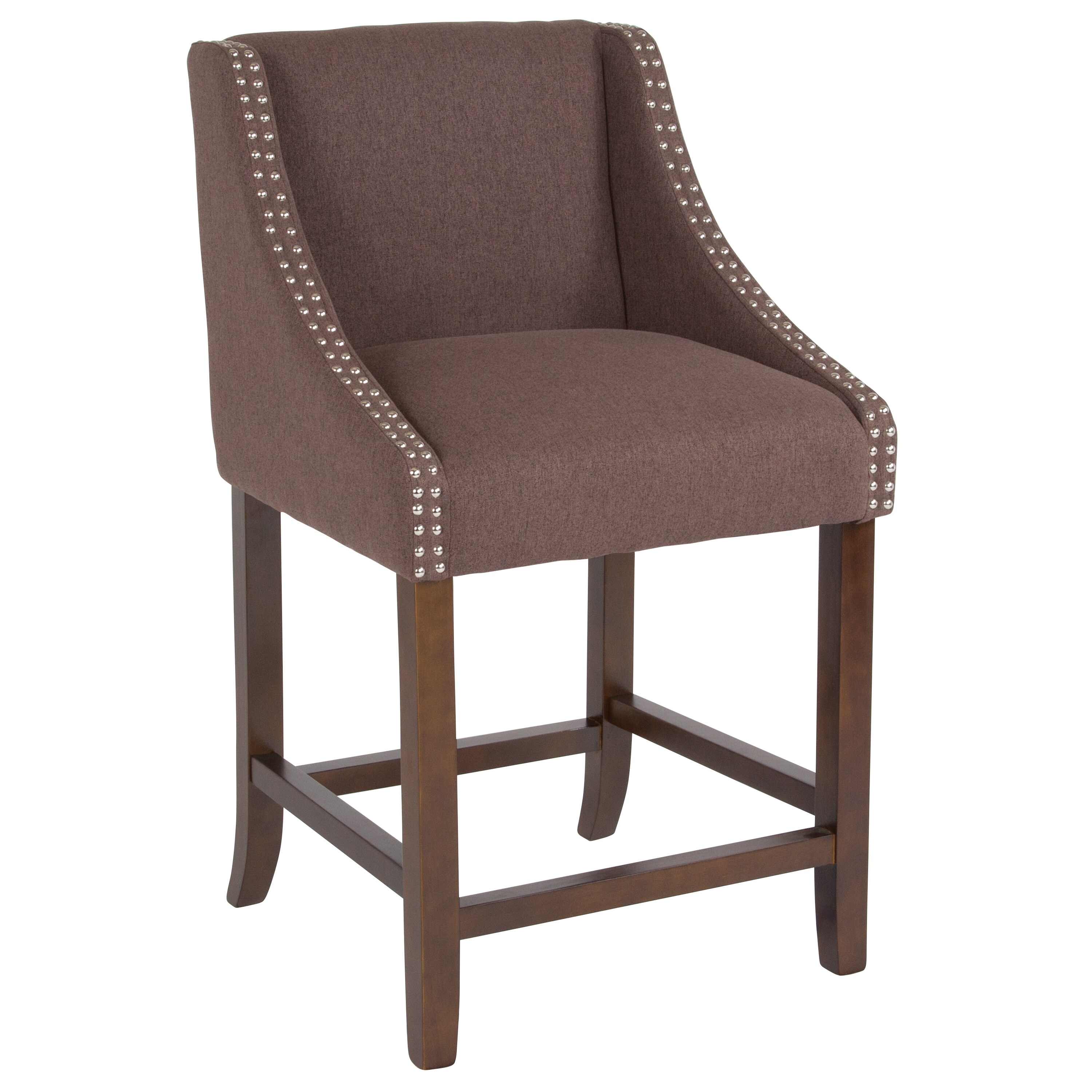 Flash Furniture 889142264842 Carmel Series Brown Fabric 24.0-Inches H Counter height Square seat Upholstered Wood Bar Stool with Arms and Back