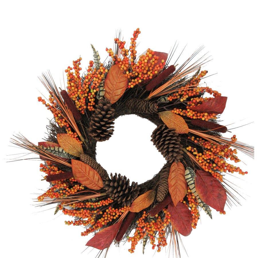 DII CAMZ35915 Decorative Pinecones & Holly 22 Fall and Winter Wreath for Front Door or Indoor Wall Décor to Celebrate Thanksgiving & Christmas Season