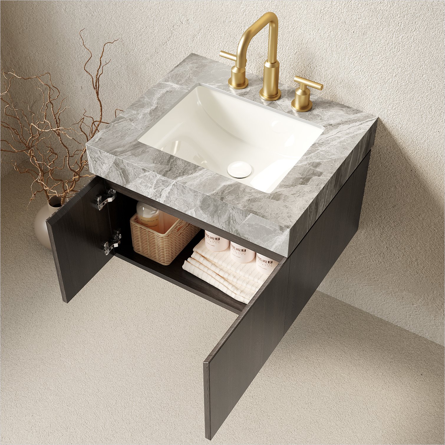 SunJet Floating Bathroom Vanity in Classic Gray and Espresso 24-Inch ...