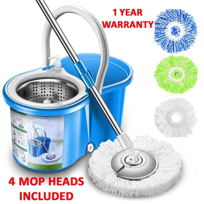 MASTERTOP Spin Mop & Bucket with Wringer Set, Floor Cleaning, Household  Cleaning Supplies, Stainless Steel Spinning Mop Bucket, 7 Microfiber Mop