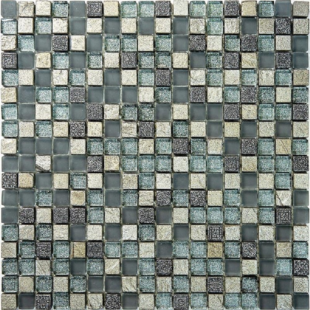 Apollo Tile APLBDA881546A Phoenix Gray, Blue And Silver 12-in x 12-in Glossy Natural stone Patterned Mosaic Wall Tile ( 4.75-sq ft Carton )