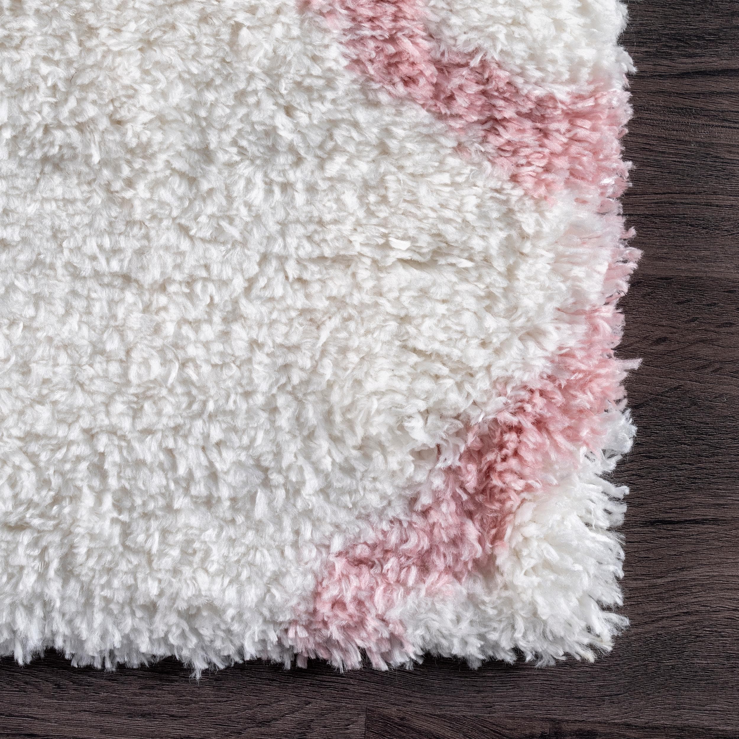 Pink and White Trellis Shag Kids Area Rug 5' x 7'