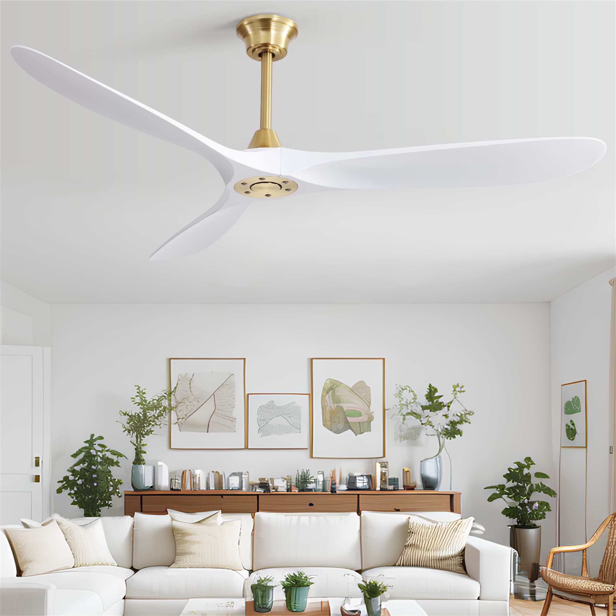 BABOOM BOM-P146055-OR 60-in Gold with ABS White Blades Ceiling Fan Without Light - Remote Included ( 3 -Blade )