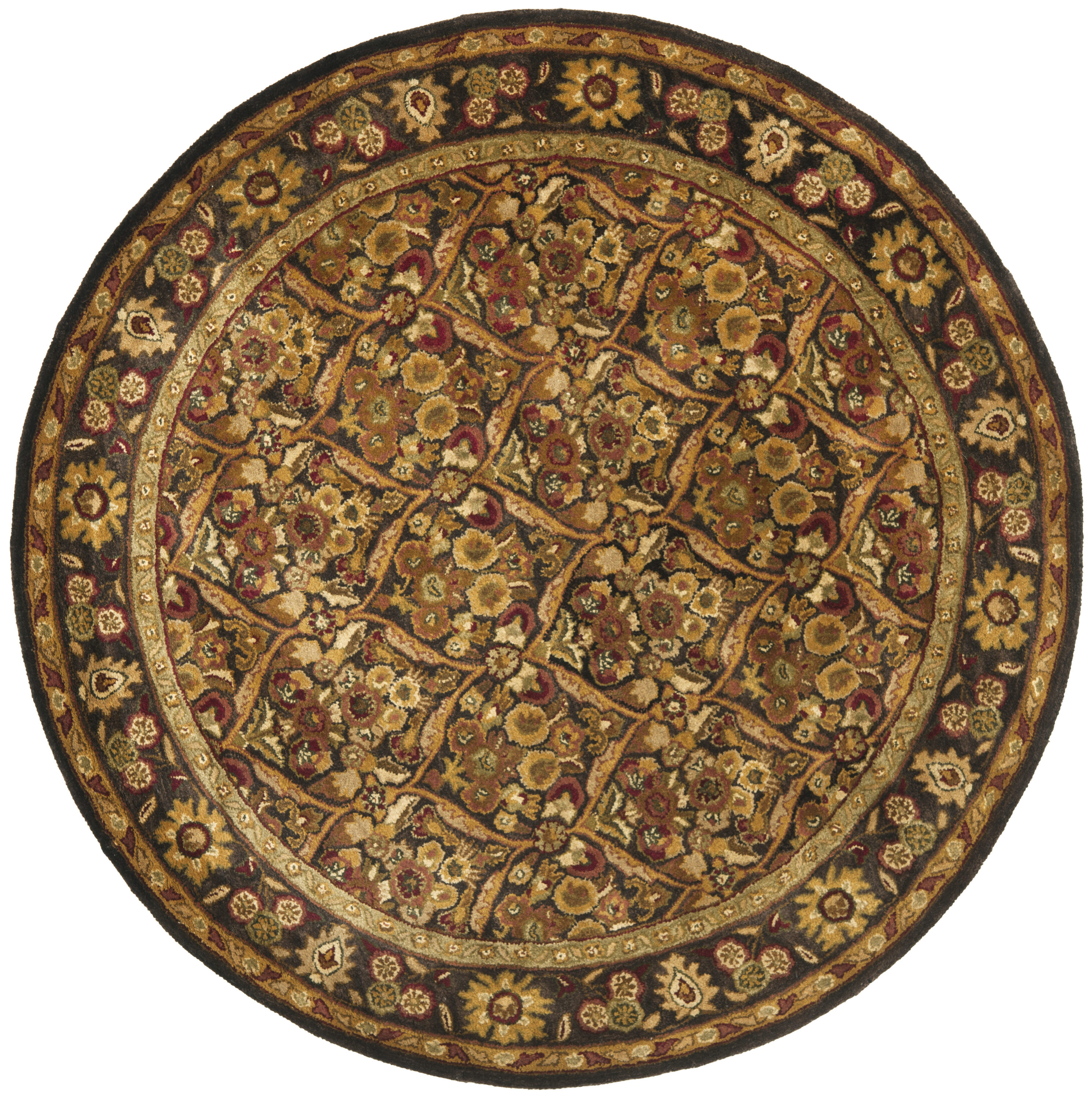 Safavieh AT51B-6R Antiquity Muska 6 x 6 (ft) Tufted Wool Dark Plum/Gold Round Indoor Floral/Botanical Vintage Area rug