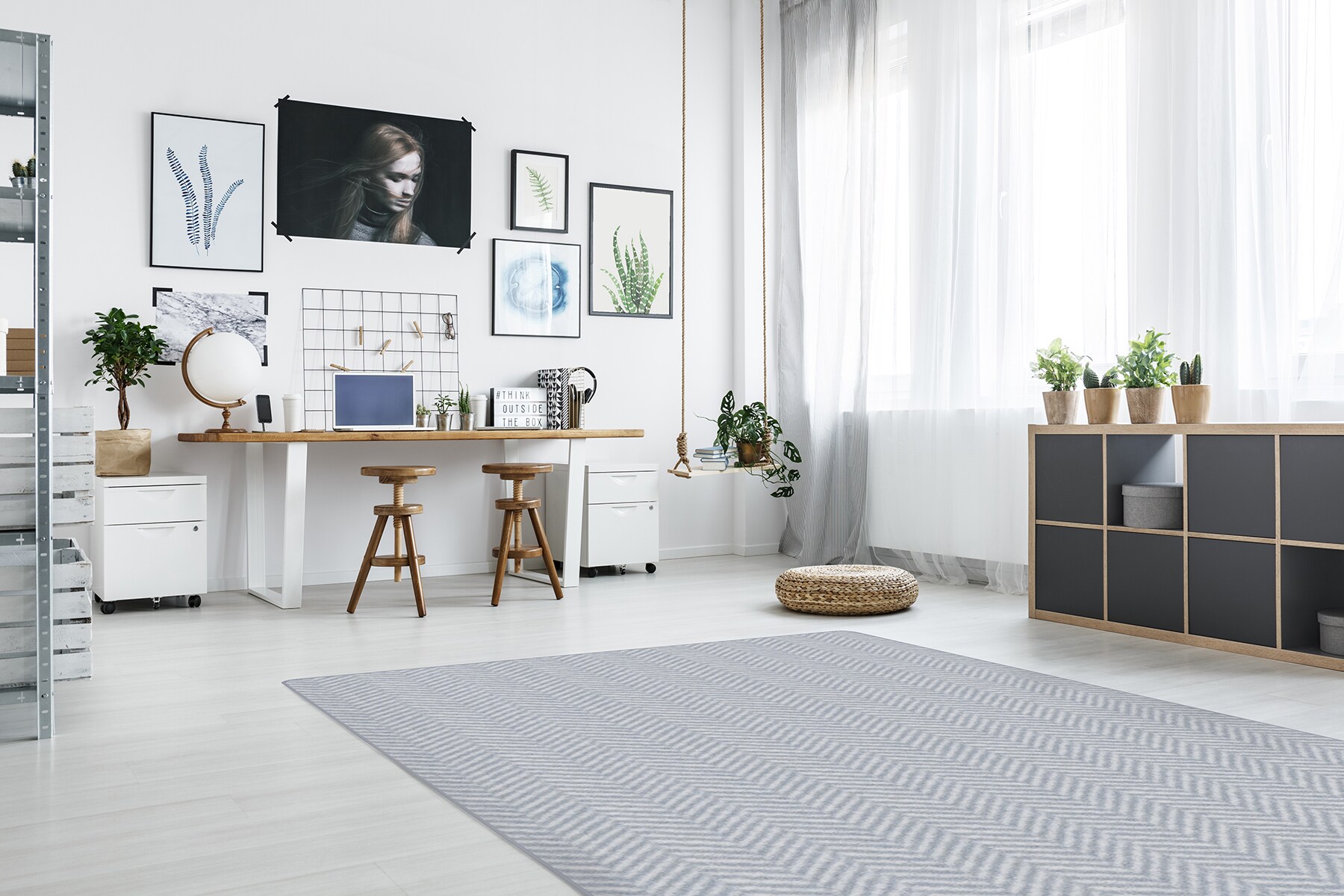 Joy Carpets 2030C-04 Impressions 5 x 8 (ft) Tufted Nylon Mist Rectangular Indoor Geometric Farmhouse/Cottage Area rug
