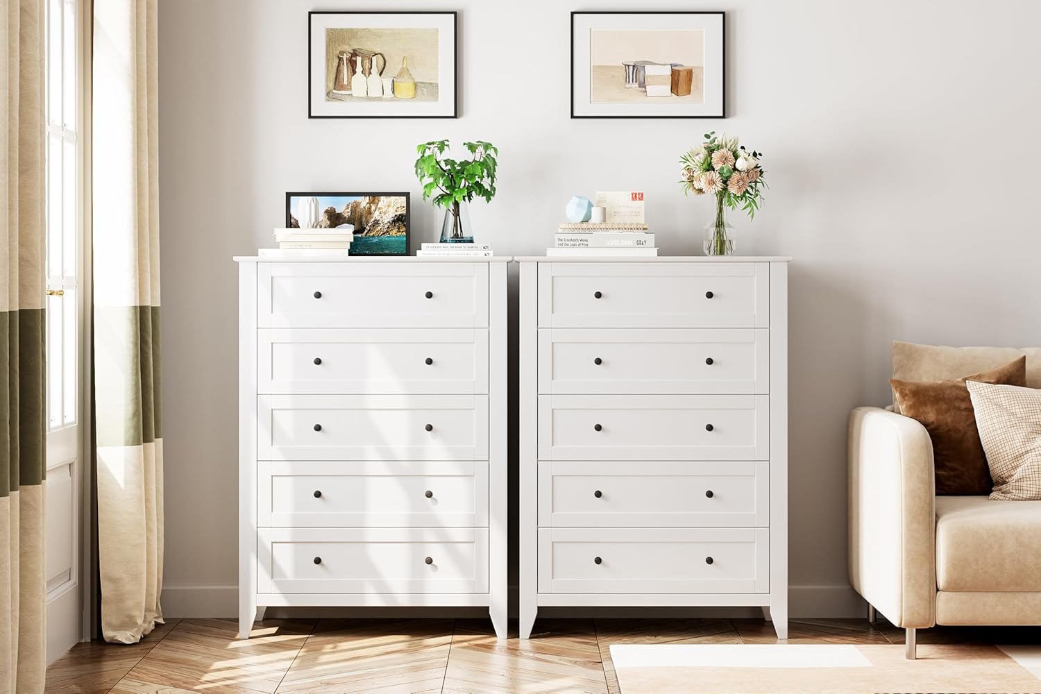 Qeetex White 5 Drawer Dresser for Bedroom Tall Dresser with Deep Drawers  Metal Knobs Modern Wooden Chests of Drawers for Entryway Hallway in the End  Tables department at Lowes.com