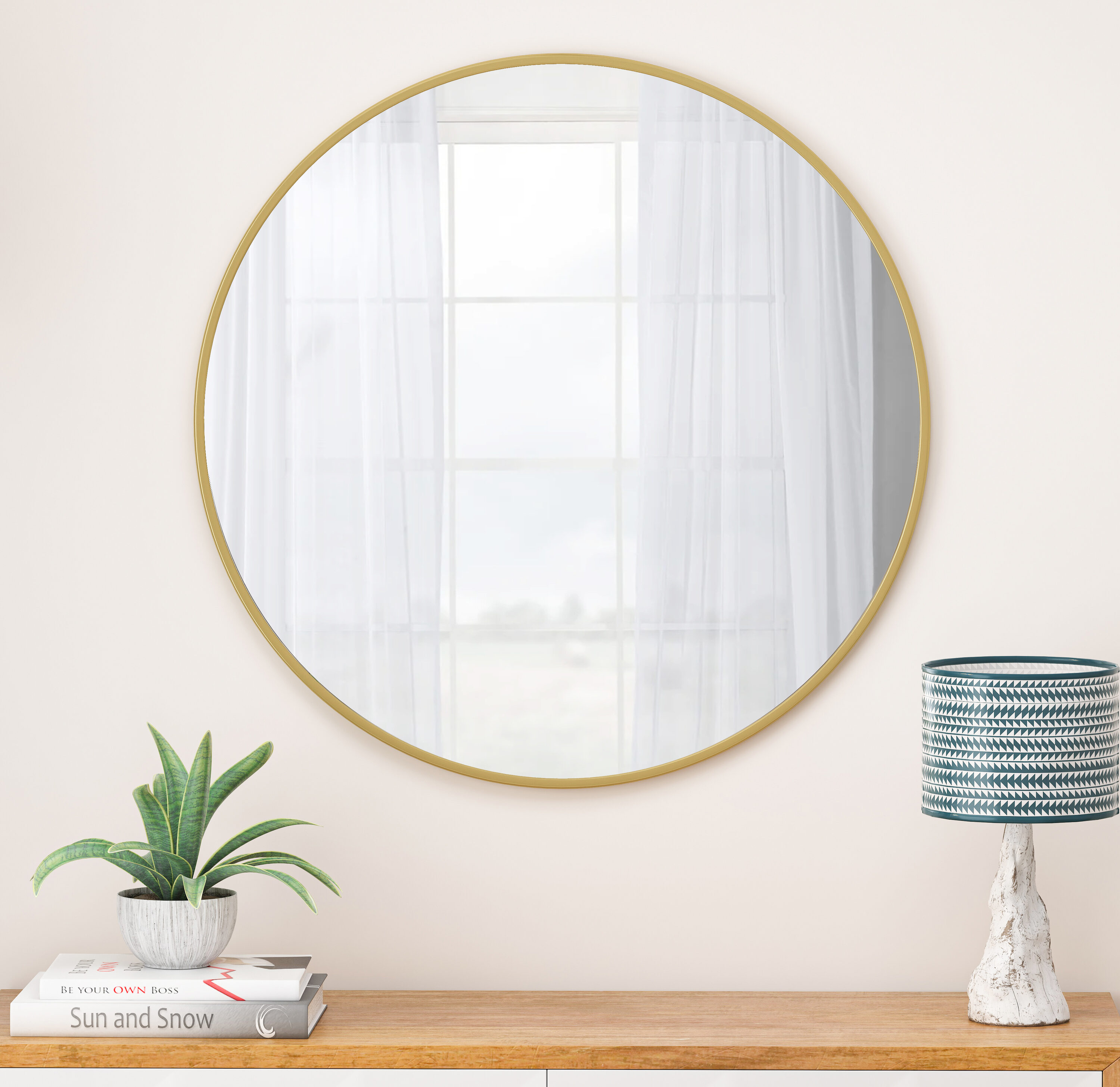 CESICIA W62D20 36.00-in W x 36-in H Round Black Framed Wall Mirror