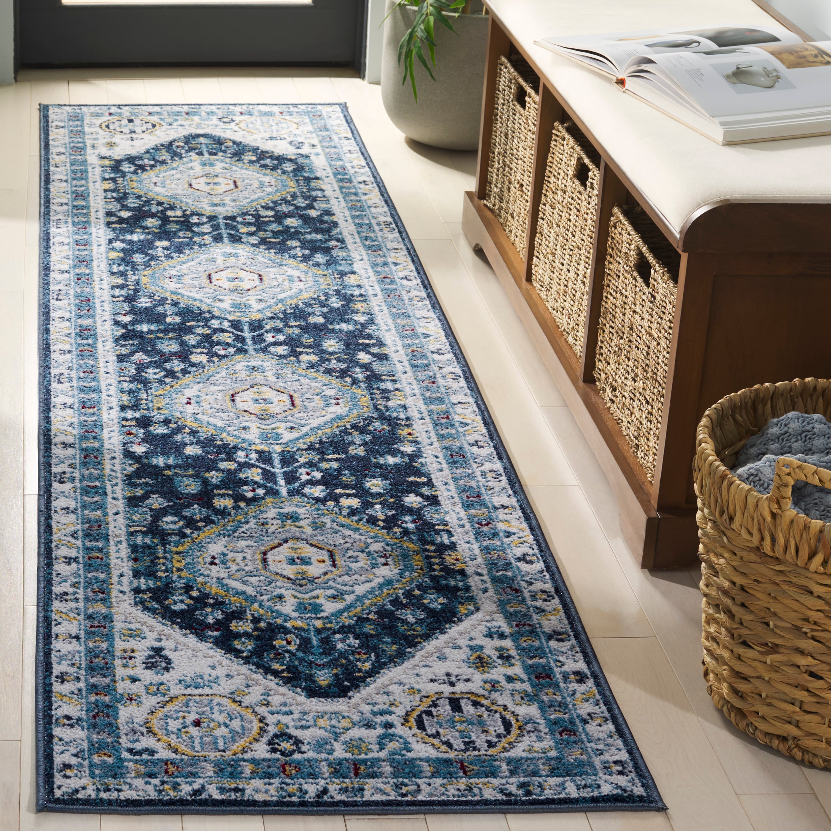 Bayside 118N Navy/Blue 2ft-2in x 8ft Runner Rug