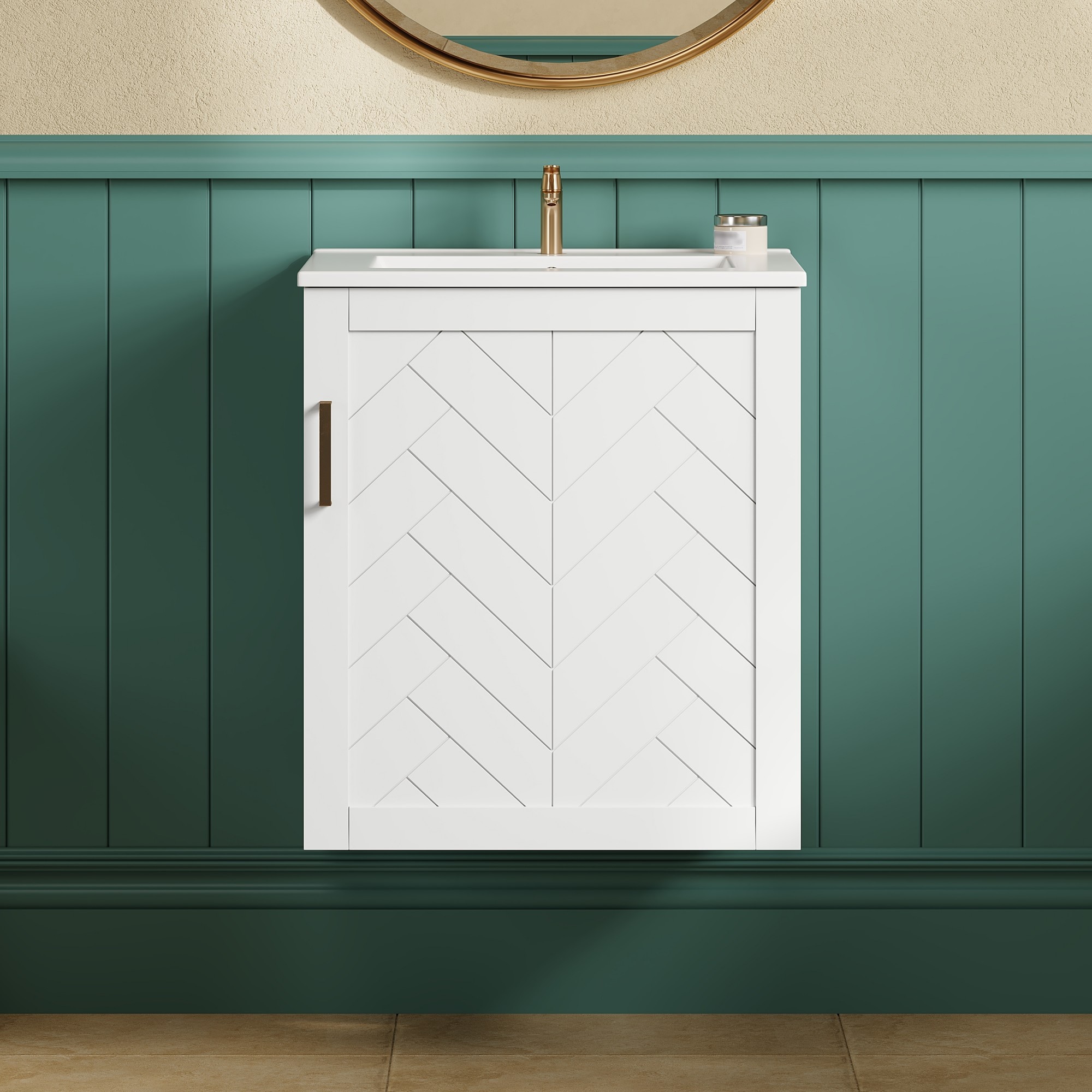 Clihome 20" Wall Mounted Bathroom Cabinet 20-in White Single Sink Bathroom Vanity with White Stainless Steel Top