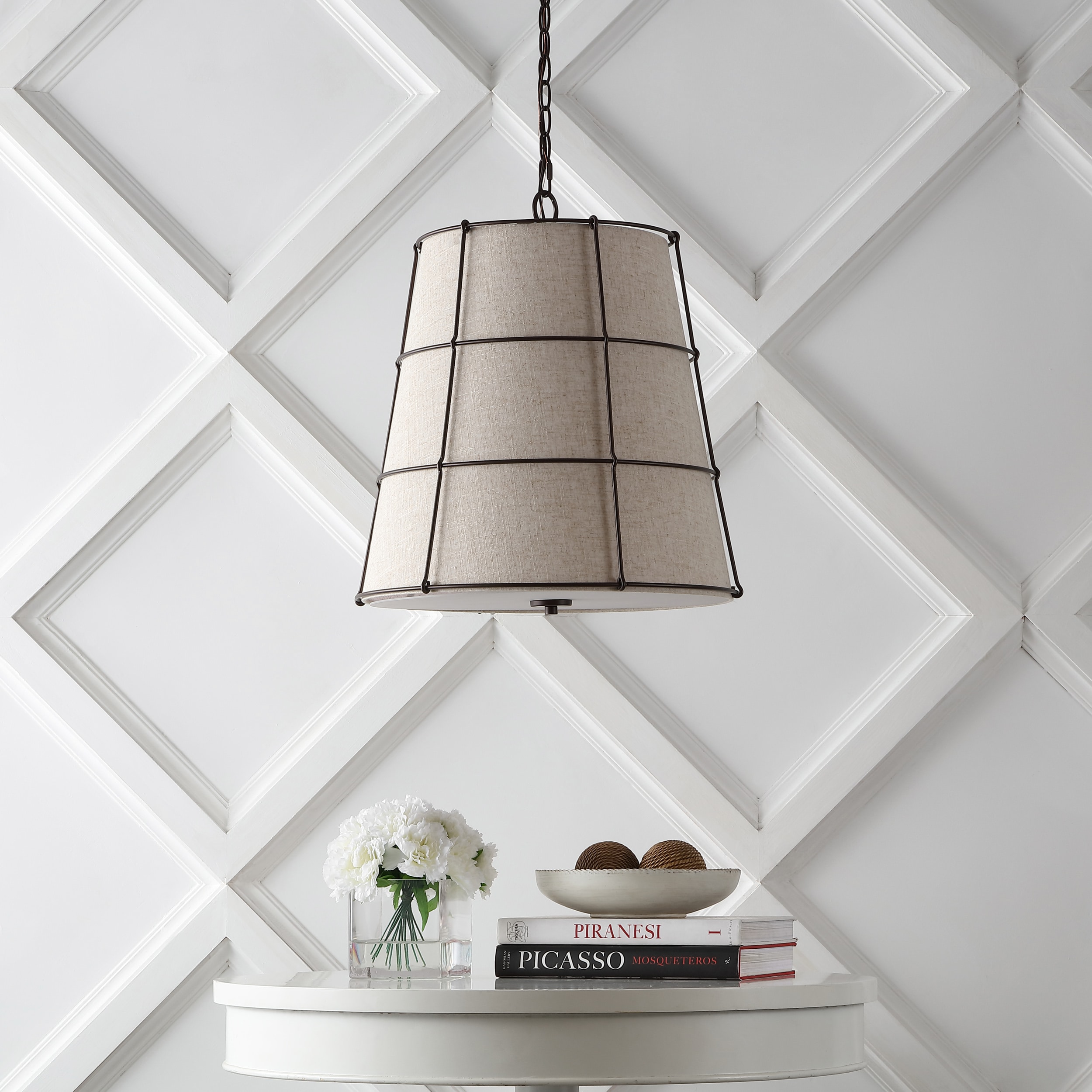 Silas 19" Black and Beige Rustic Farmhouse LED Pendant