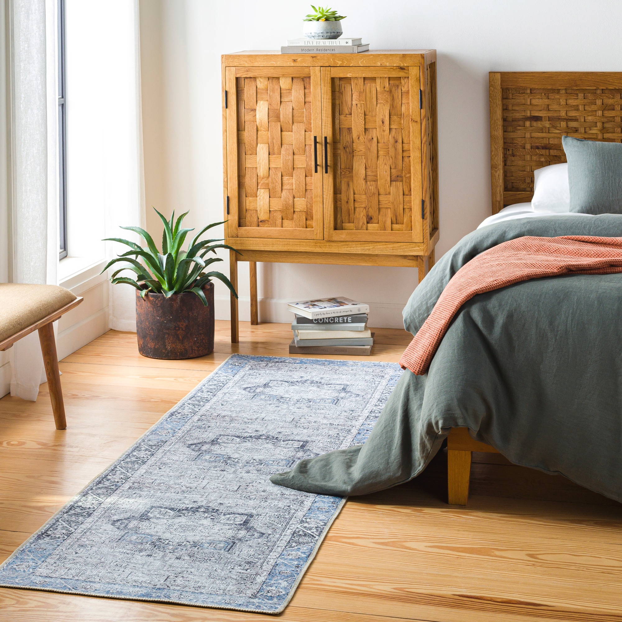 Livabliss AML2359-2716 Kemer 3 x 16 (ft) Cotton Navy Rectangular Indoor Medallion Vintage Machine washable Runner rug