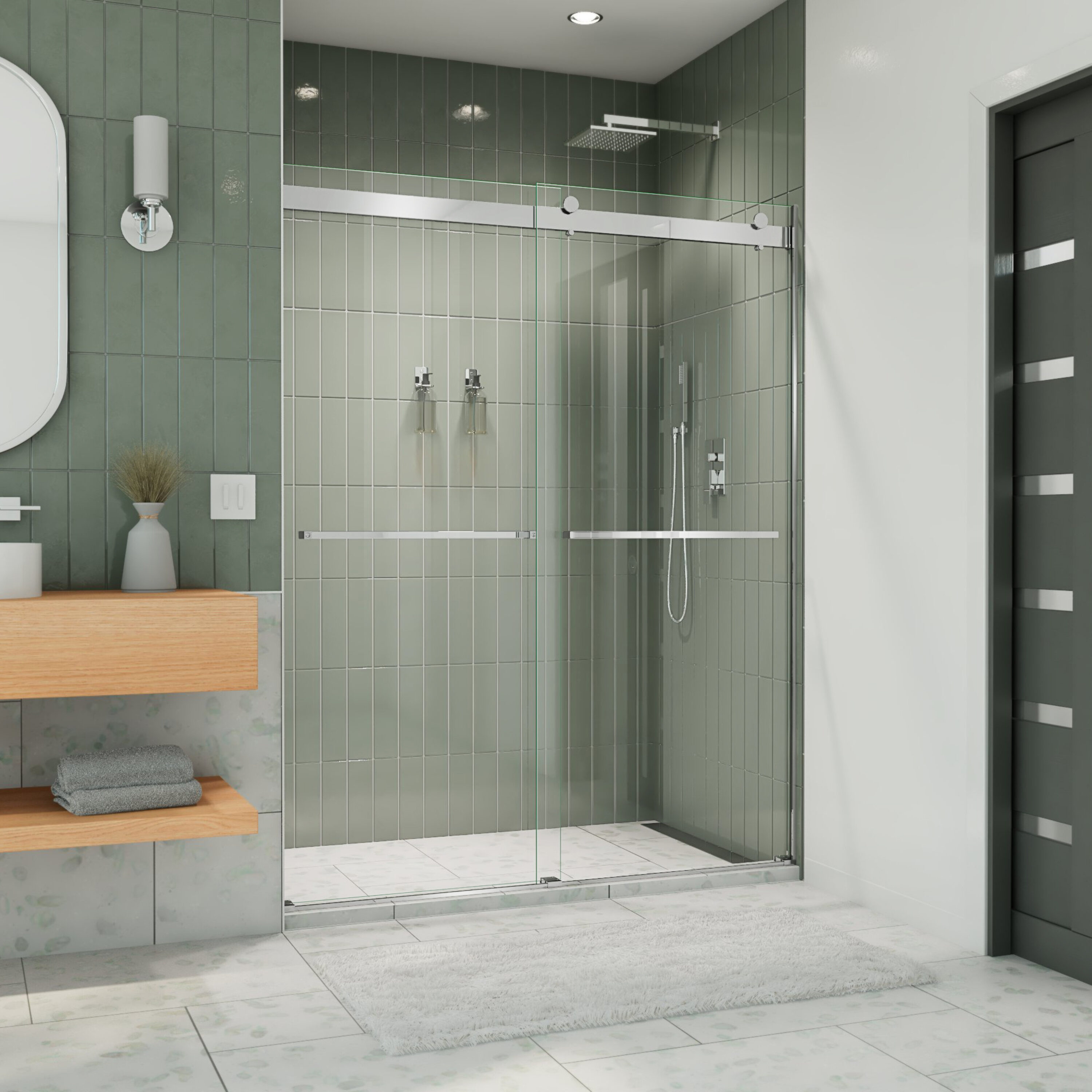 DreamLine SHDR-6360760-01 Essence Chrome 56-in to 60-in W x 76.0-in H Frameless Bypass Sliding Shower door 5/16-in Thick Clear Glass