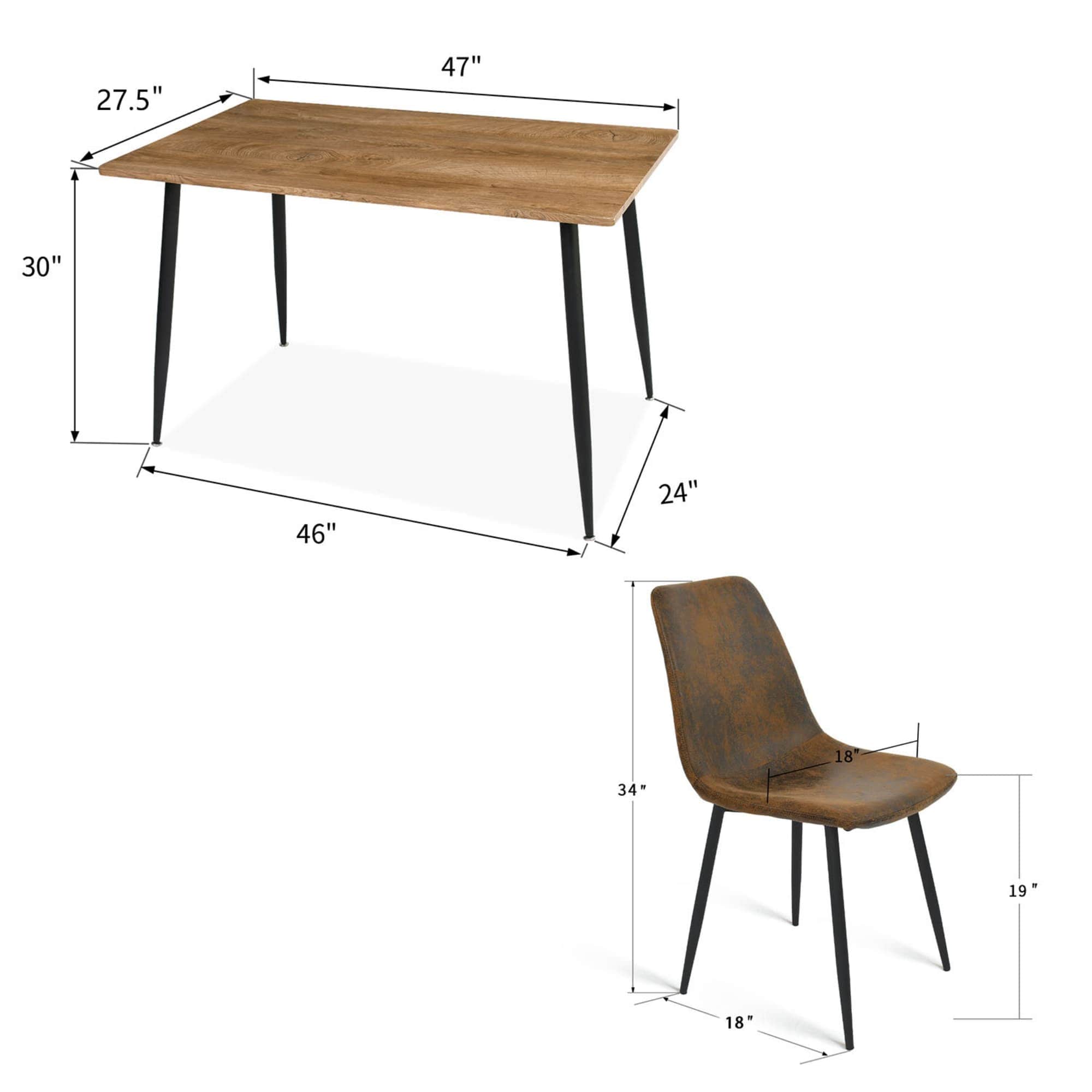 Maison Boucle Modern 5-Piece Dining Table Set with Wood Look Top and 4 ...