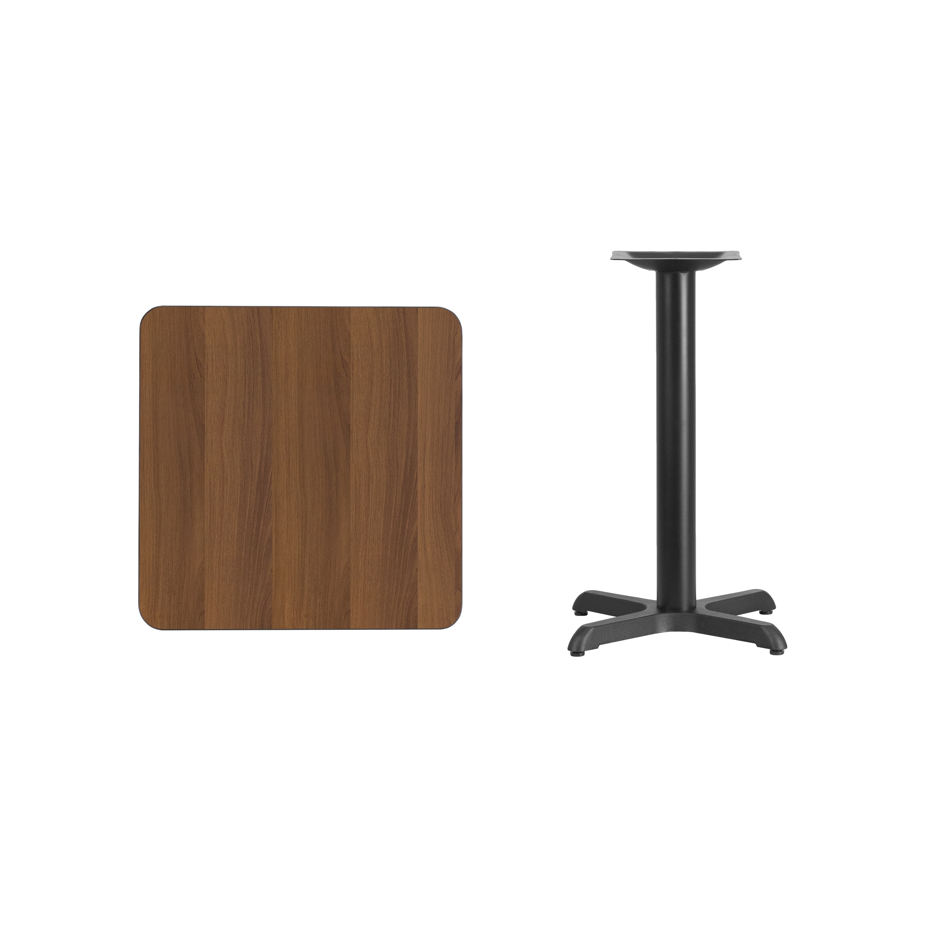Walnut Laminate Square Dining Table with Black Base