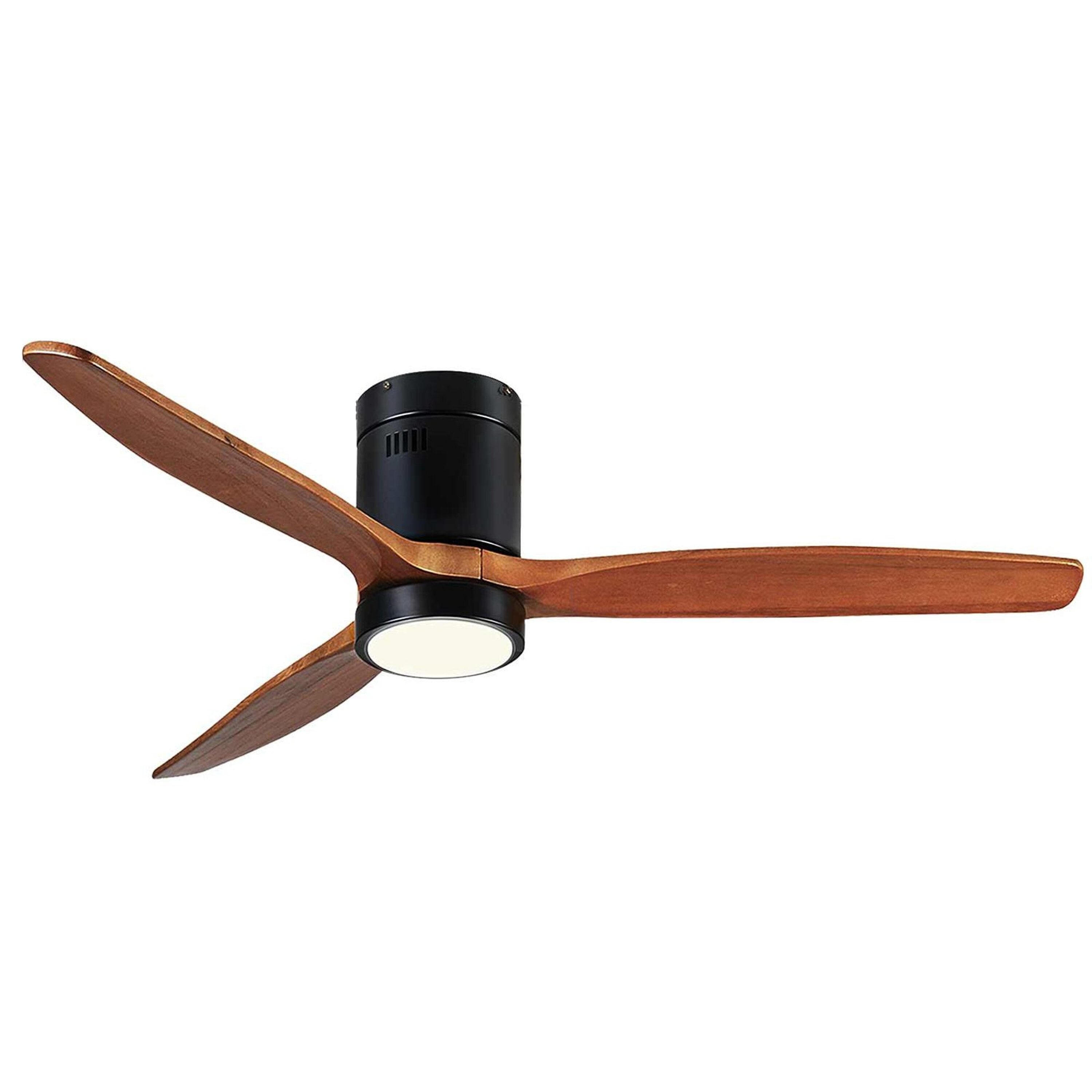 Bayfeve BFSHL-15475-CF Adjustable Speed 52-in Color-Changing Outdoor Flush Mount Matte Black with Walnut Solid Wood Blades Ceiling Fan With Light - Remote Included ( 3 -Blade )
