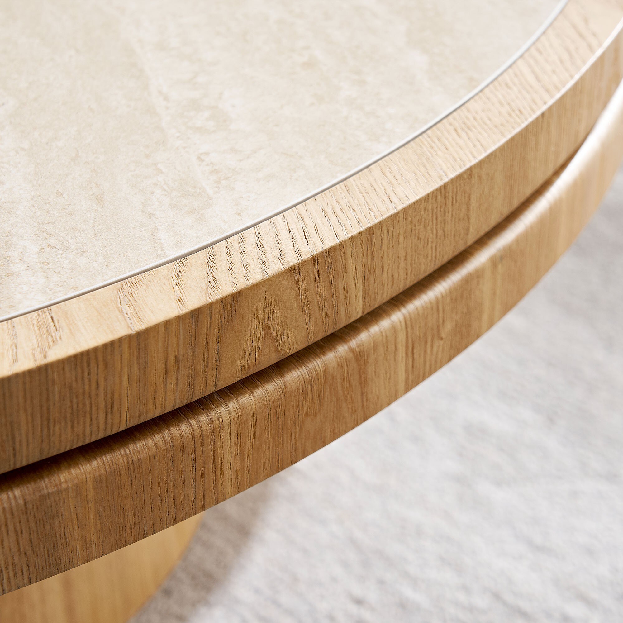 Vynxaria 35.43 inch Natural Round Coffee Table with Sintered Stone Top ...