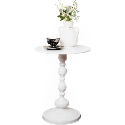 PIGFDK White 13.8D x 13.8W x 21H in Round Small Accent Side Table Metal Base Multifunctional Vintage Coffee Table for Living Room Bedroom Office Patio Elegant Matte-Finished End Table