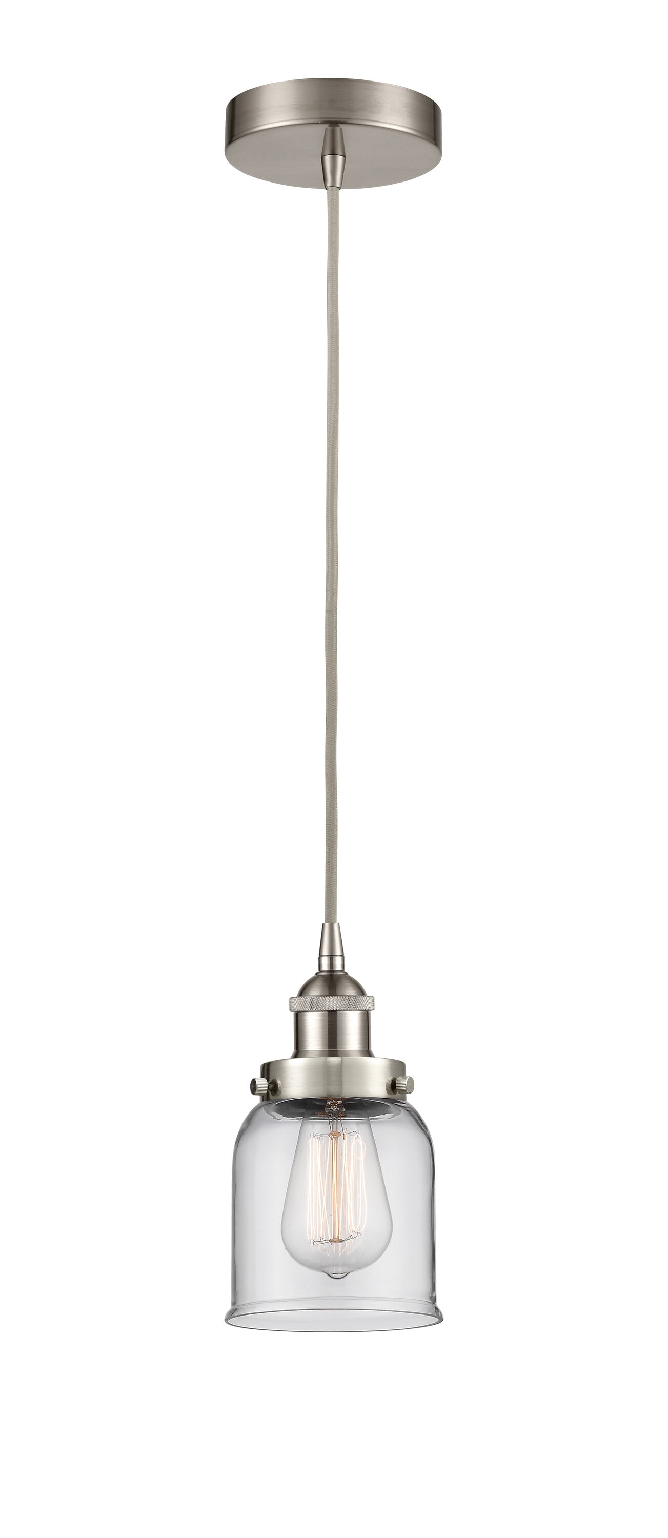 Innovations Lighting 616-1PH-SN-G52 Bell Brushed Satin Nickel Industrial Clear glass Bell Mini Hanging Pendant light